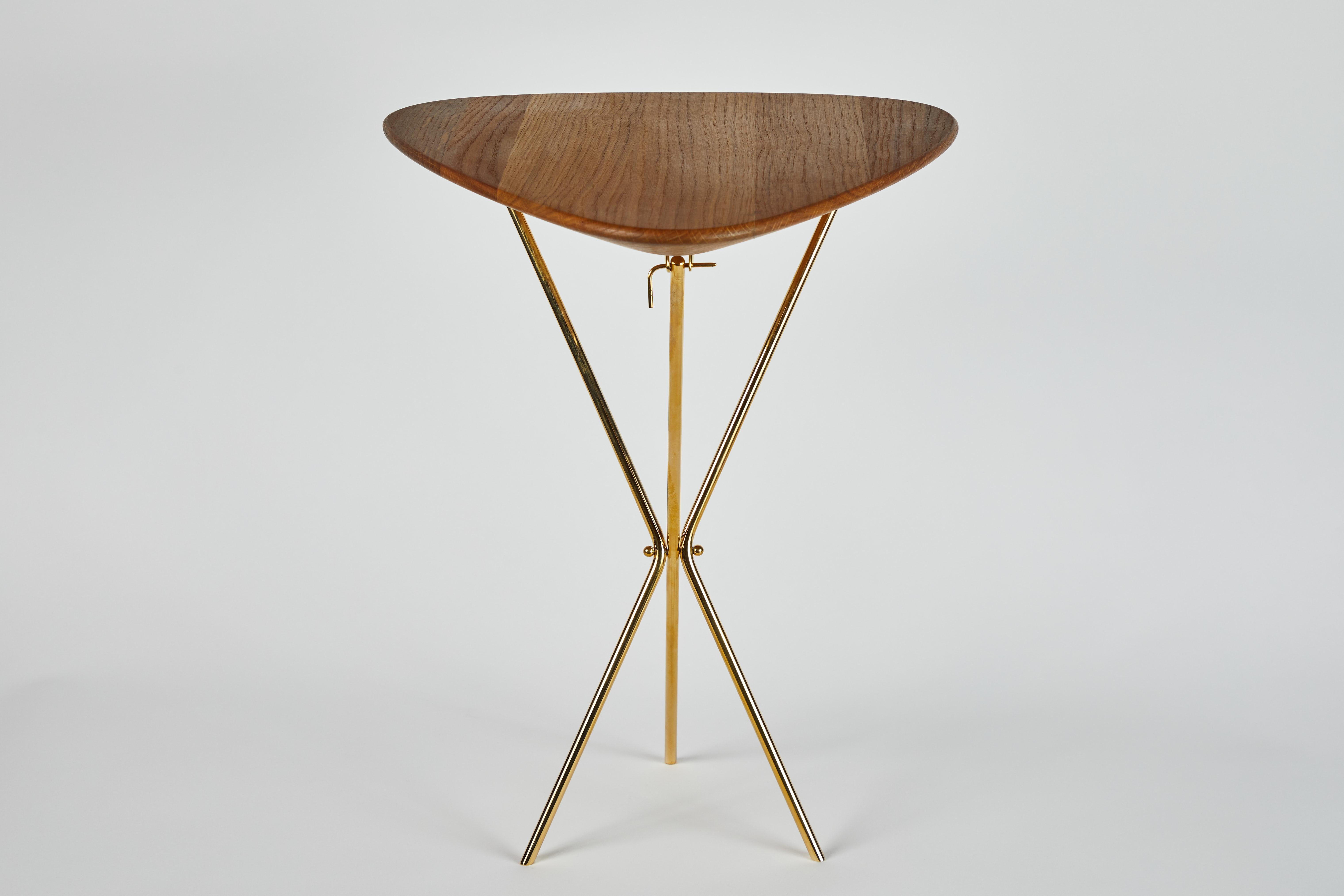 Carl Auböck Model #3642 Brass and Oak Table In New Condition For Sale In Glendale, CA