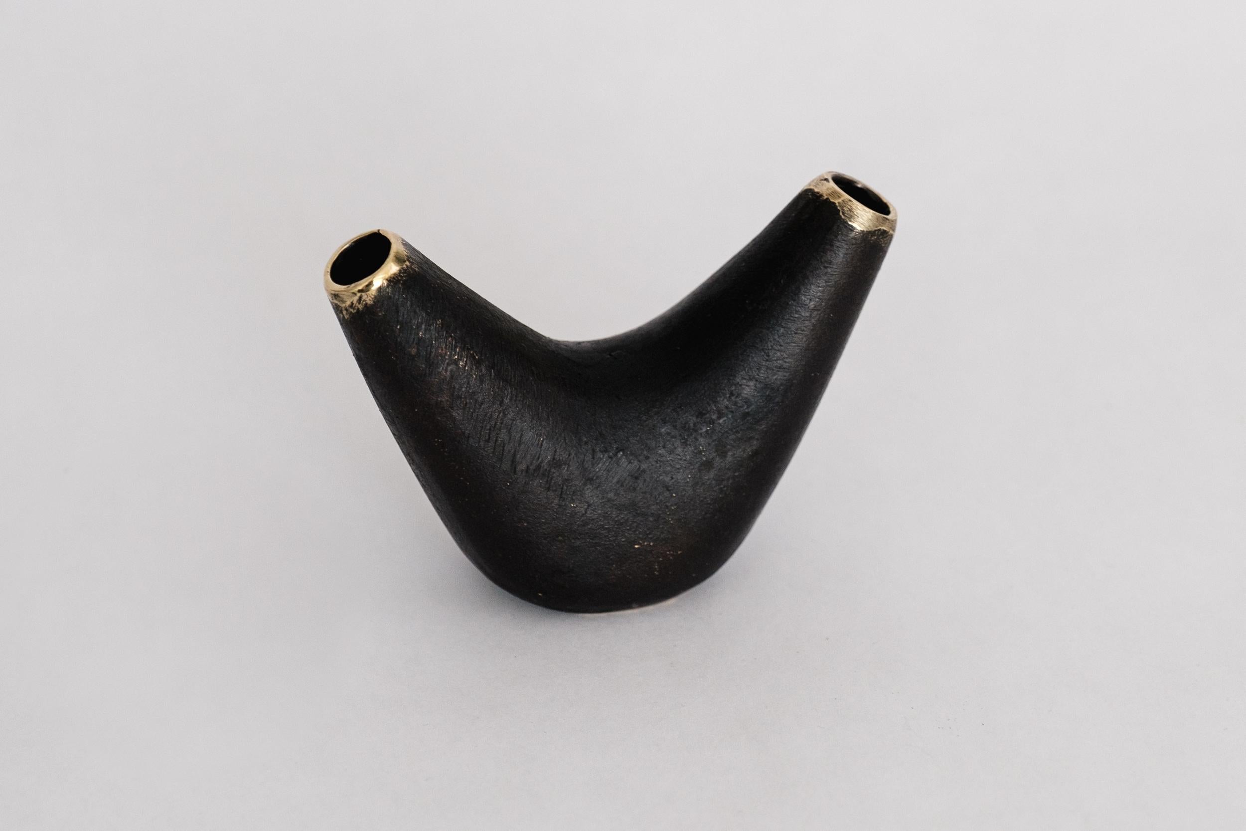 Patinated Carl Auböck Model #3795 'Aorta Crescent' Brass Vase For Sale