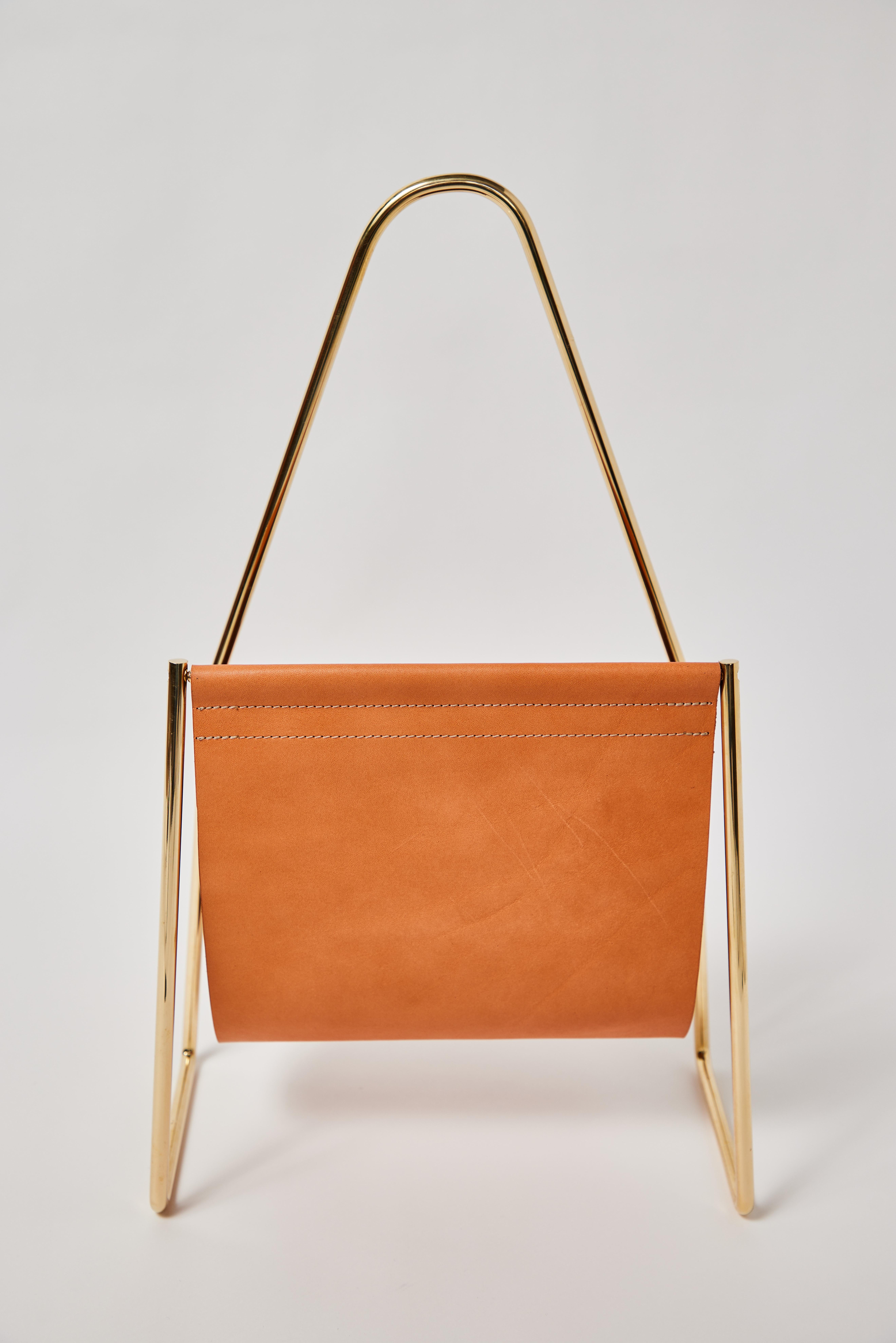 Carl Auböck Modello #3808 Portariviste in pelle marrone e ottone in vendita 1