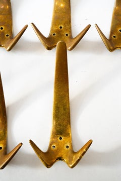Carl Auböck Model #4056 Brass wall hooks 1950s (priced and sold per piece)