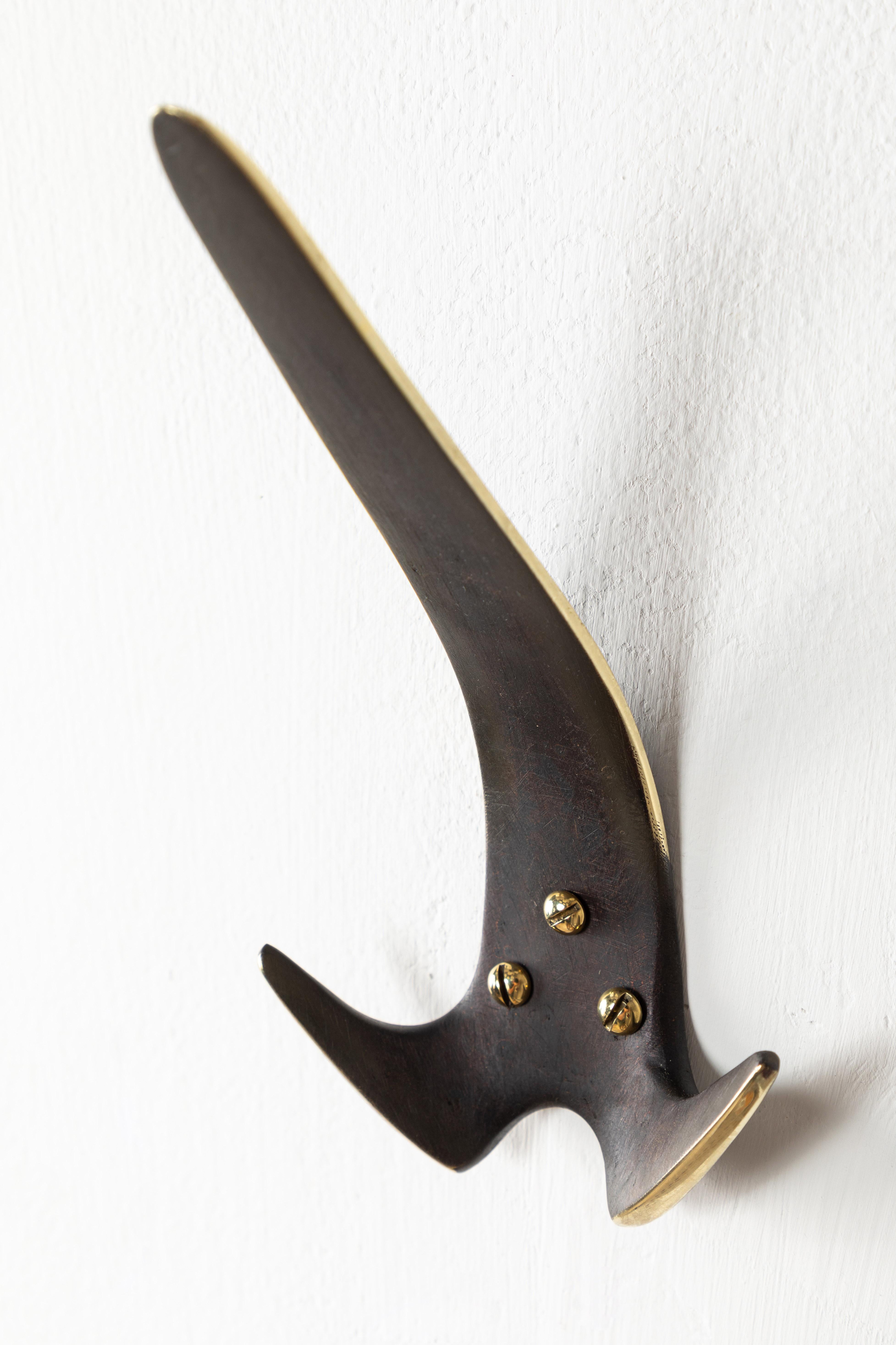 Austrian Carl Auböck Model #4056 Patinated Brass Hook For Sale