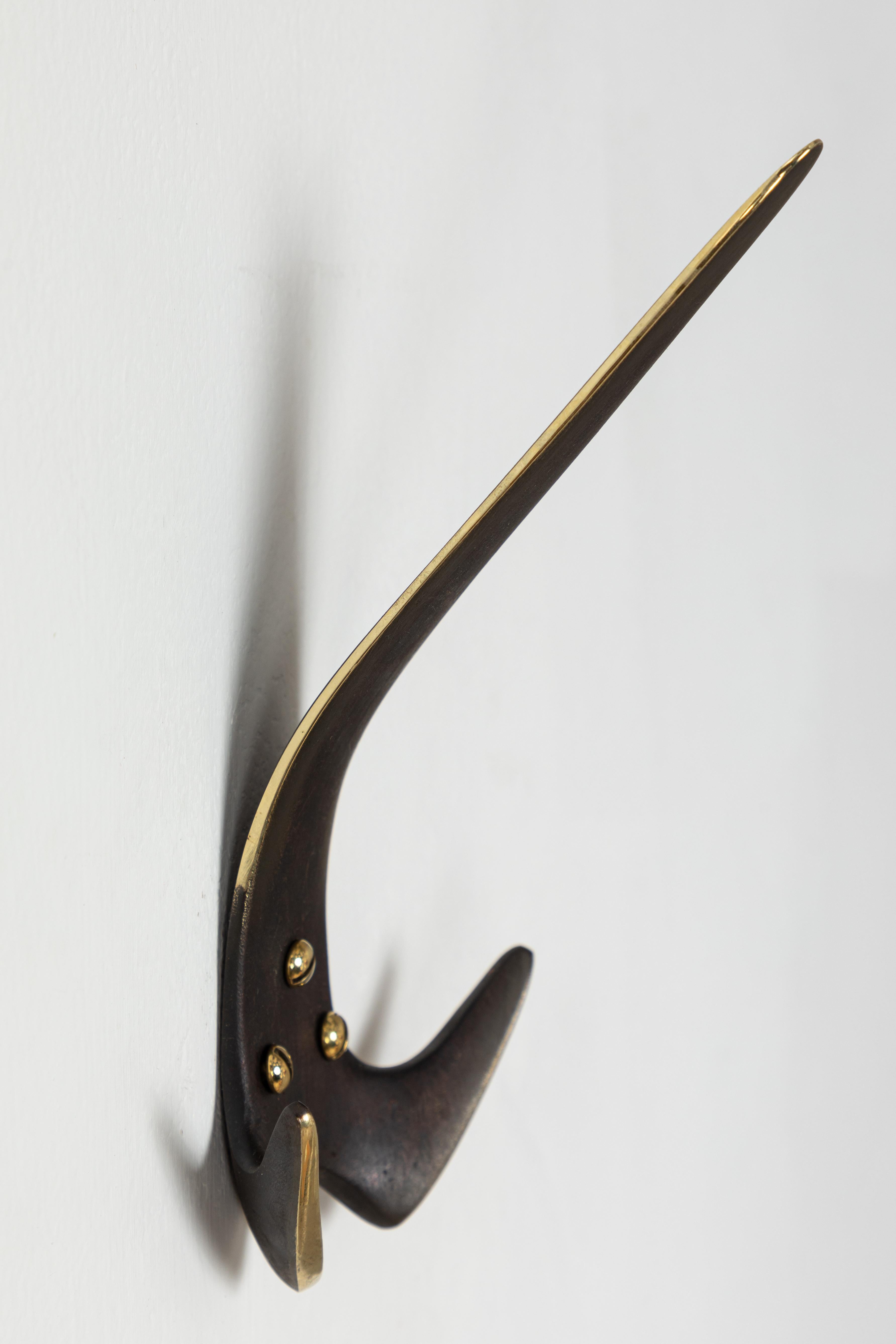 Carl Auböck Model #4056 Patinated Brass Hook In New Condition For Sale In Glendale, CA