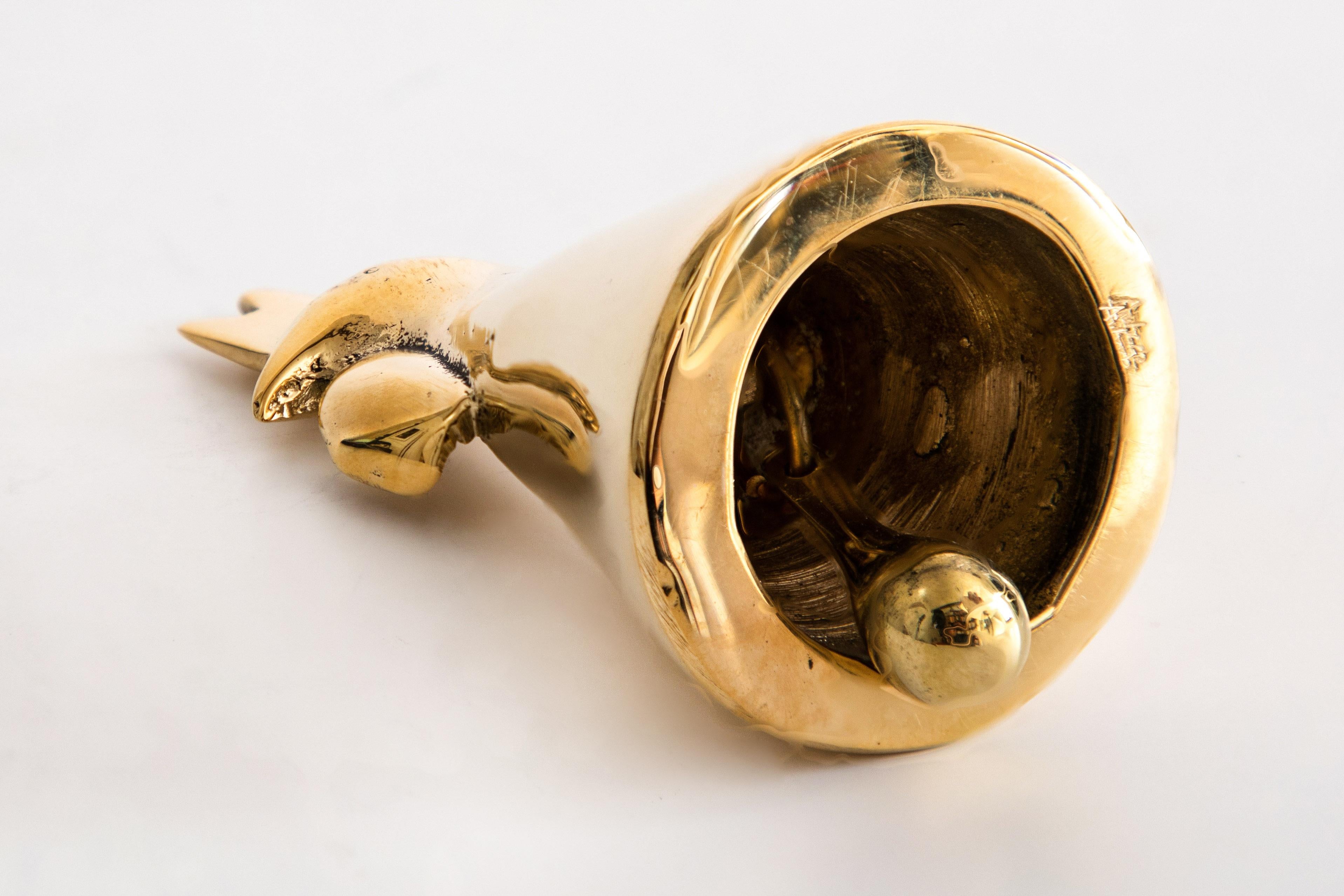 Polished Carl Auböck Model #4072/G 'Rooster' Brass Bell For Sale