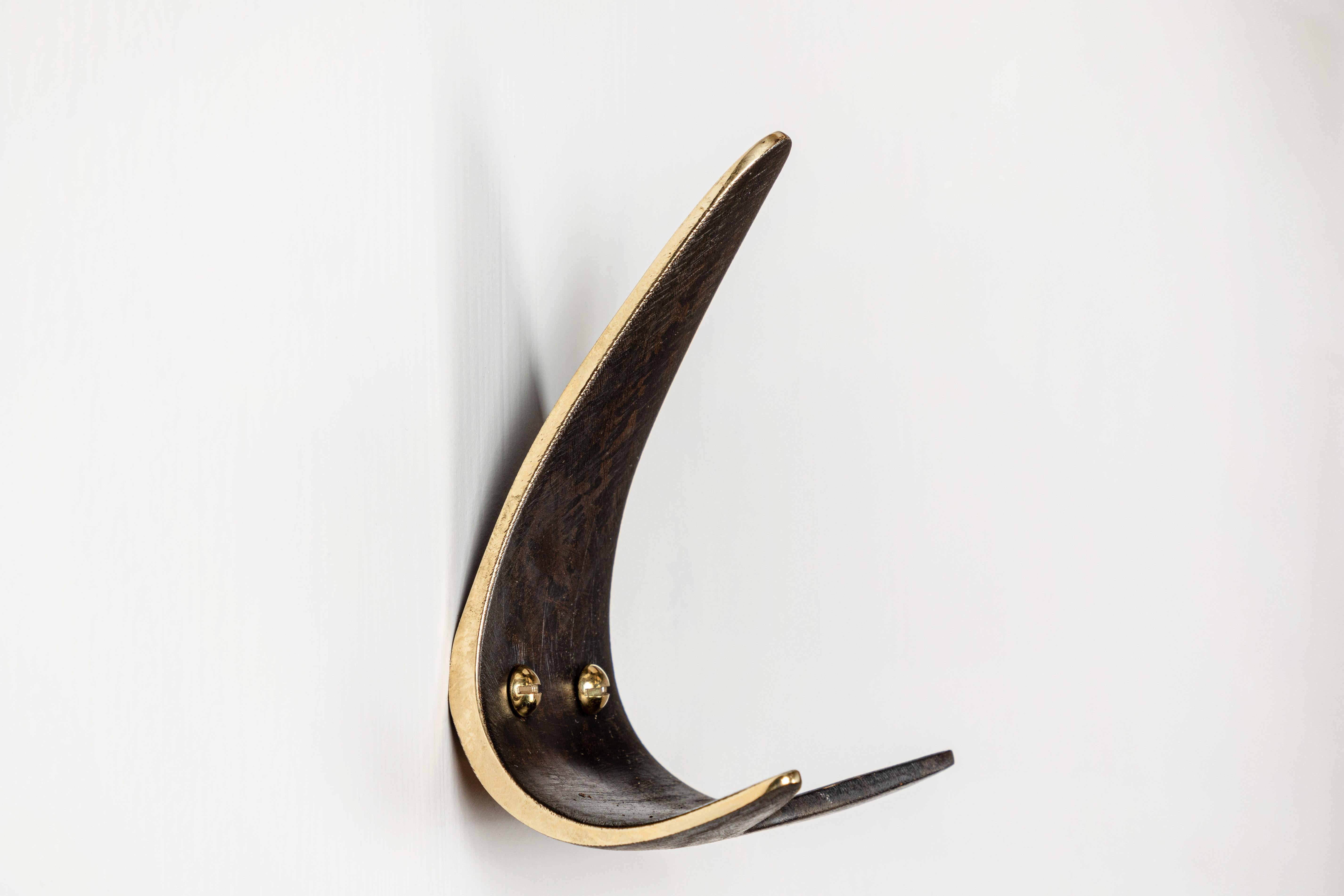 Carl Auböck Model #4086 Patinated Brass Hook In New Condition For Sale In Glendale, CA