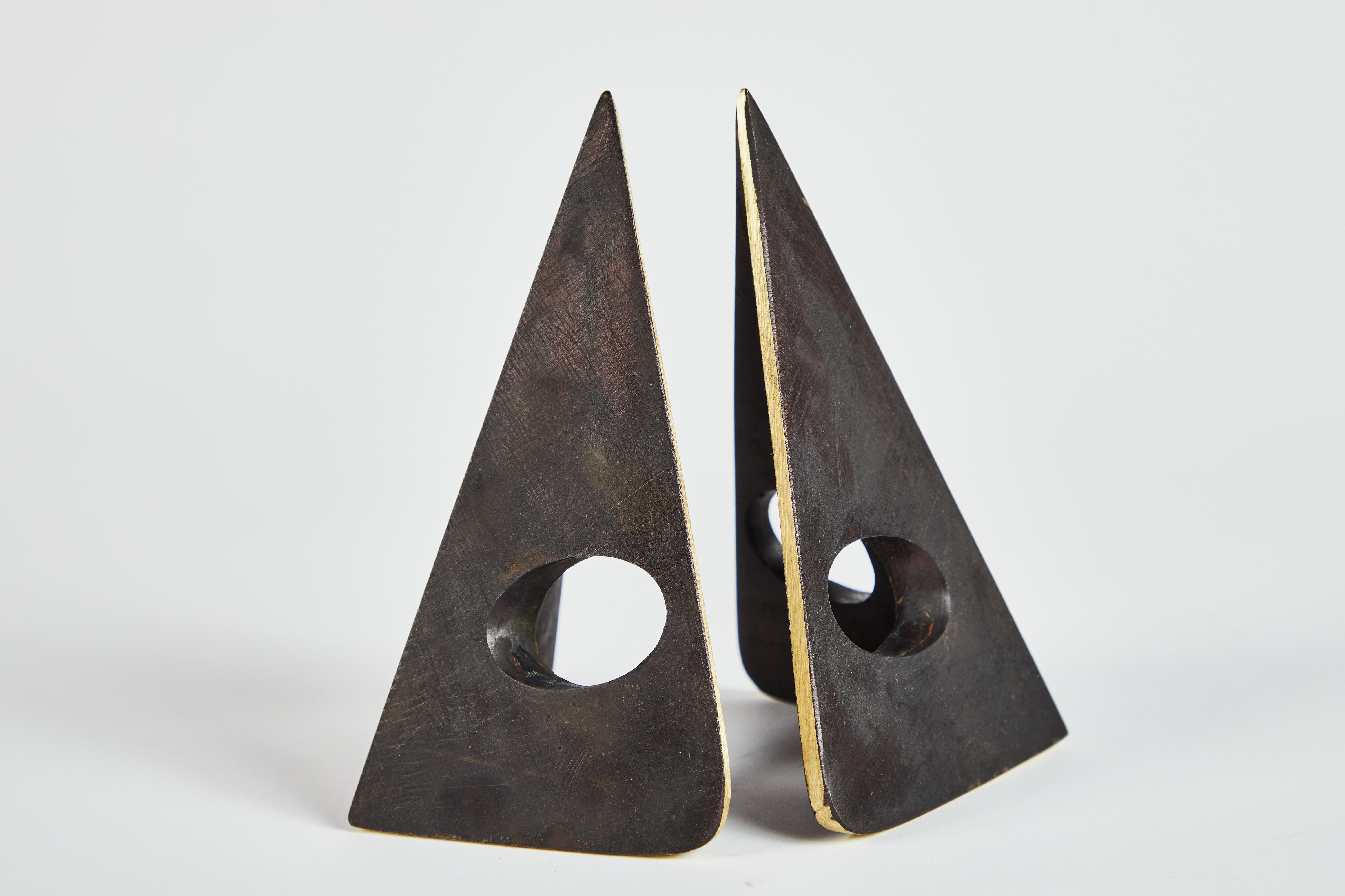 Mid-Century Modern Pair of Carl Auböck Model #4100 Patinated Brass Bookends For Sale