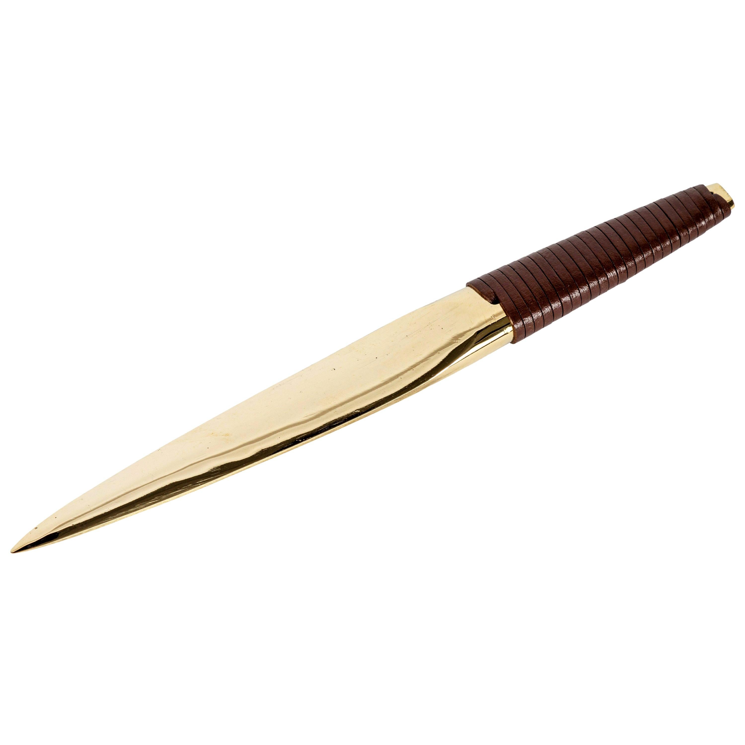 Carl Auböck Model #4233 Brass and Leather Paper Knife For Sale