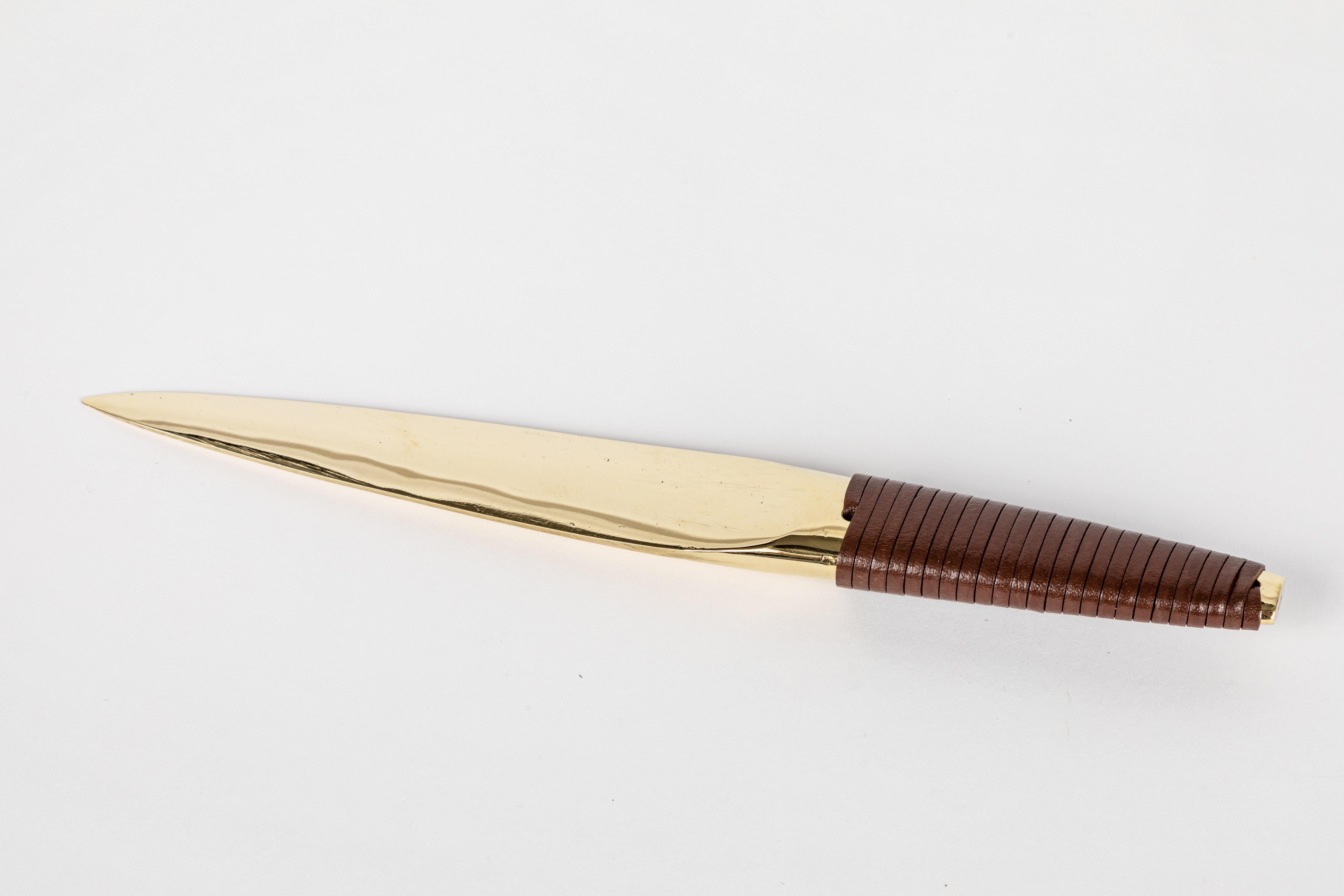 Polished Carl Auböck Model #4233 Brass and Leather Paper Knife For Sale