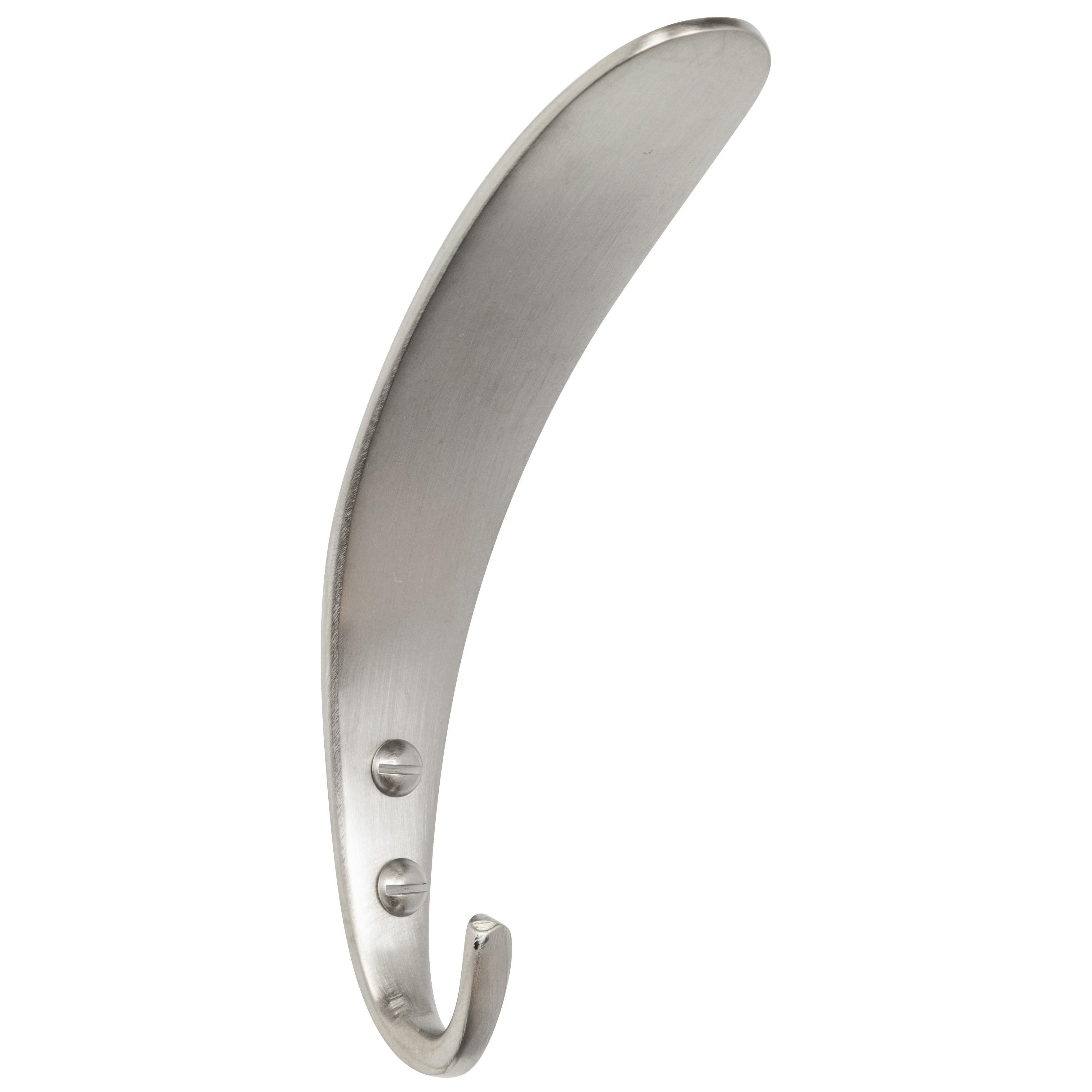 Carl Auböck Model #4327 nickel-plated hook. Designed in the 1950s, this versatile and minimalist Viennese hook is executed in nickel-plated brass by Werkstätte Carl Auböck, Austria.

Price is per item. Two in stock ready to ship. Available in