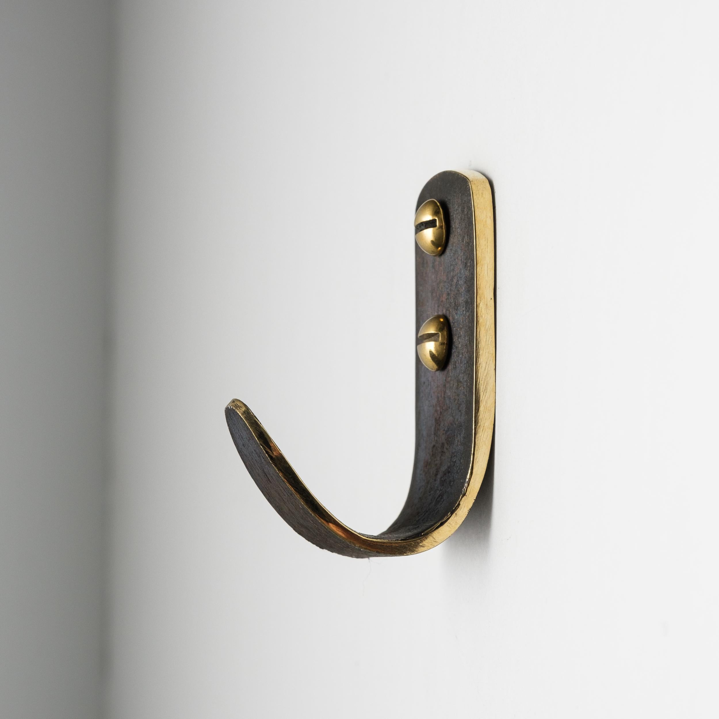 Carl Auböck Model #4330/1 Patinated Brass Hook In New Condition For Sale In Glendale, CA