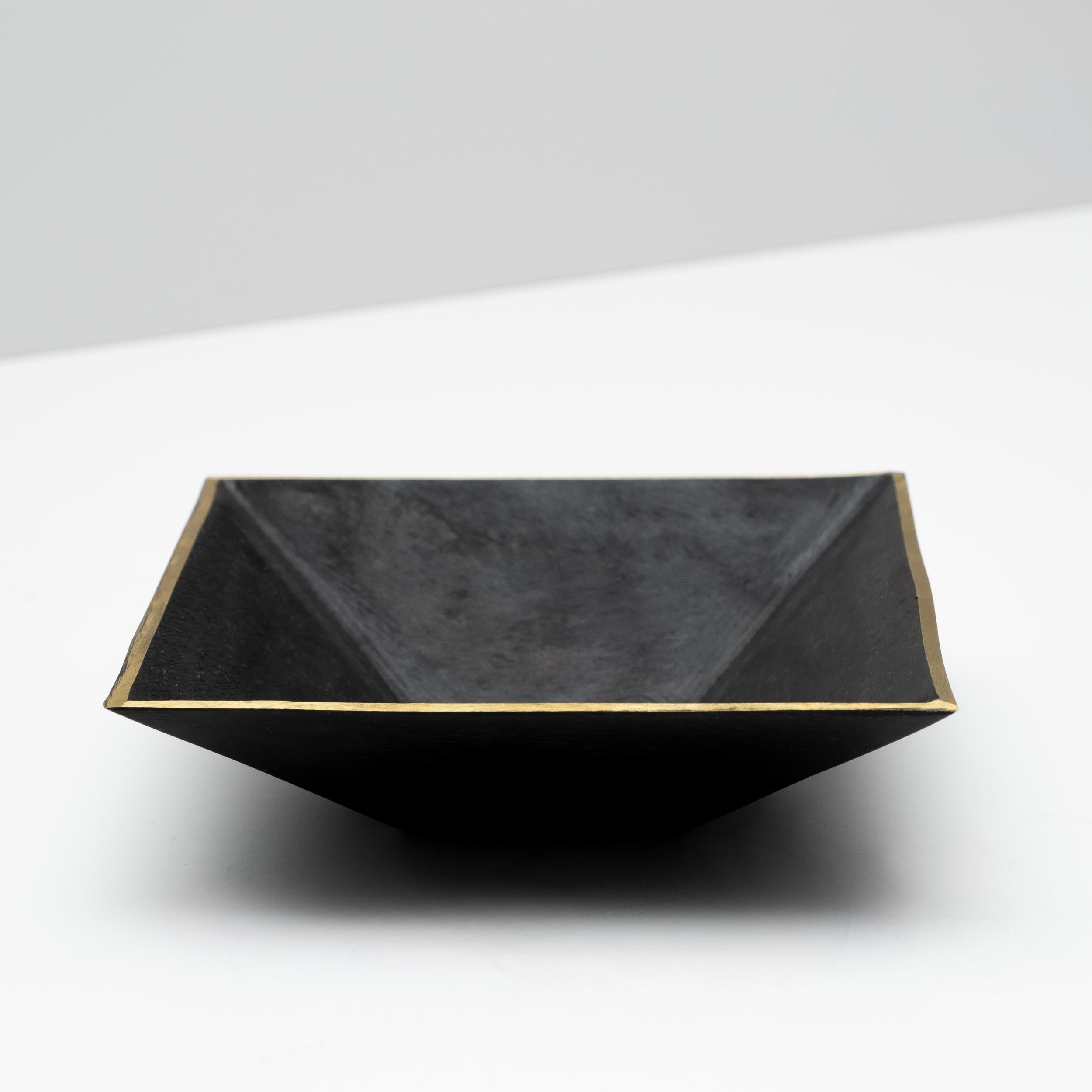 Carl Auböck Model #4482 Patinated Brass Square Dish In New Condition For Sale In Glendale, CA