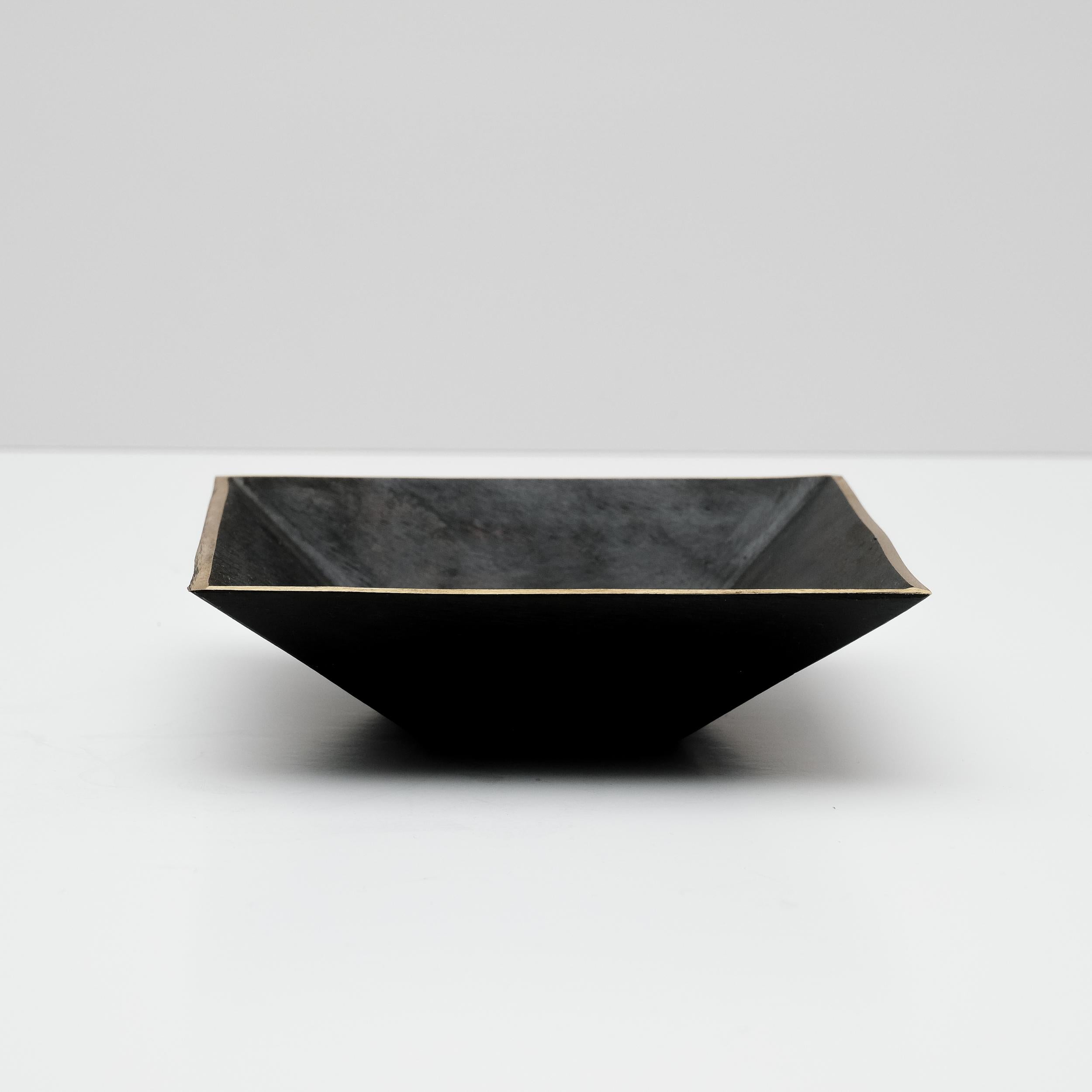 Carl Auböck Model #4482 Patinated Brass Square Dish For Sale 1