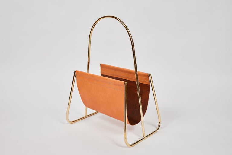 Carl Auböck Model #4488 Cognac Leather and Brass Magazine Rack For Sale ...