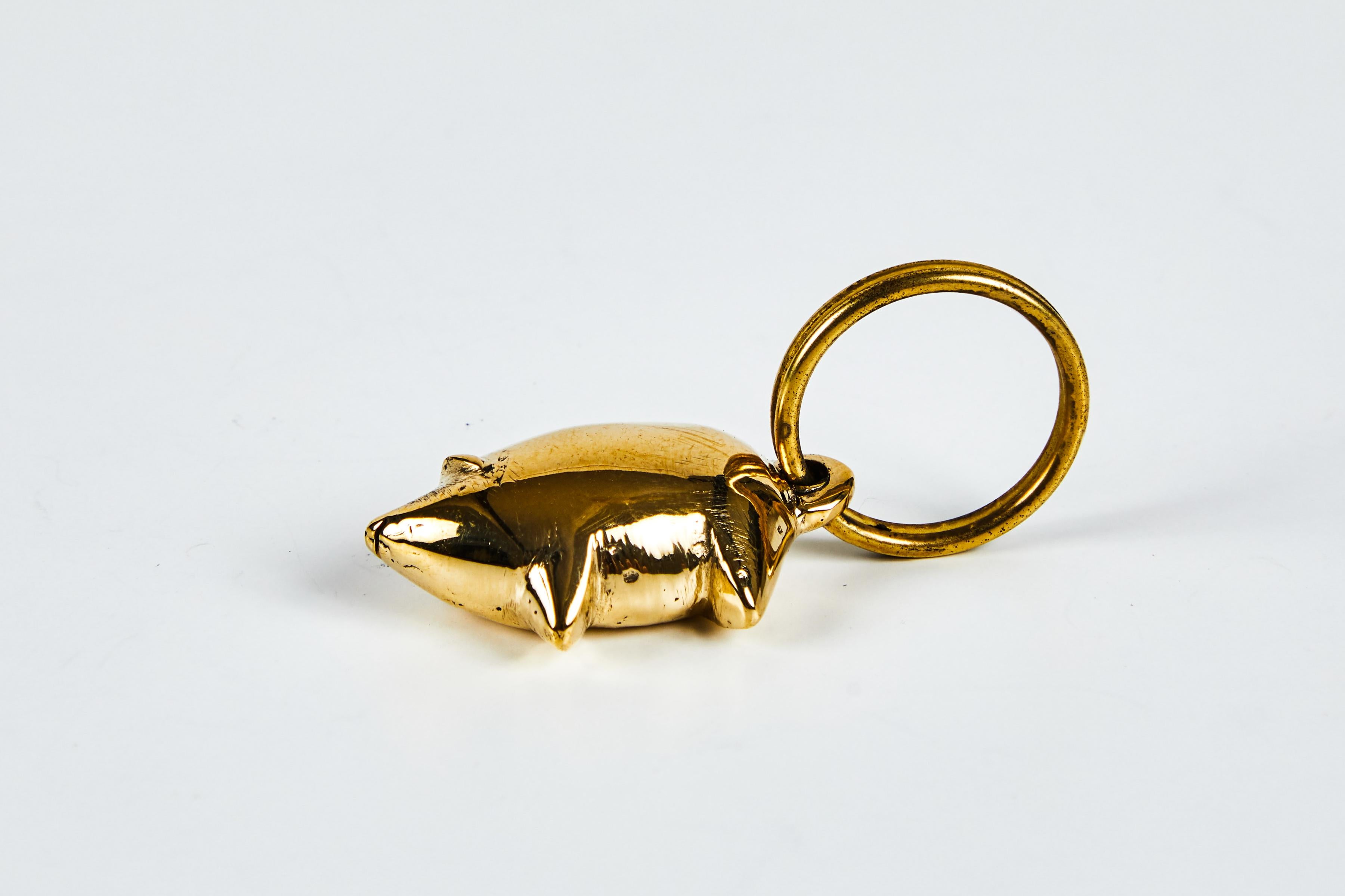 Mid-Century Modern Carl Auböck Model #4500 'Lucky Pig' Brass Figurine Keyring For Sale