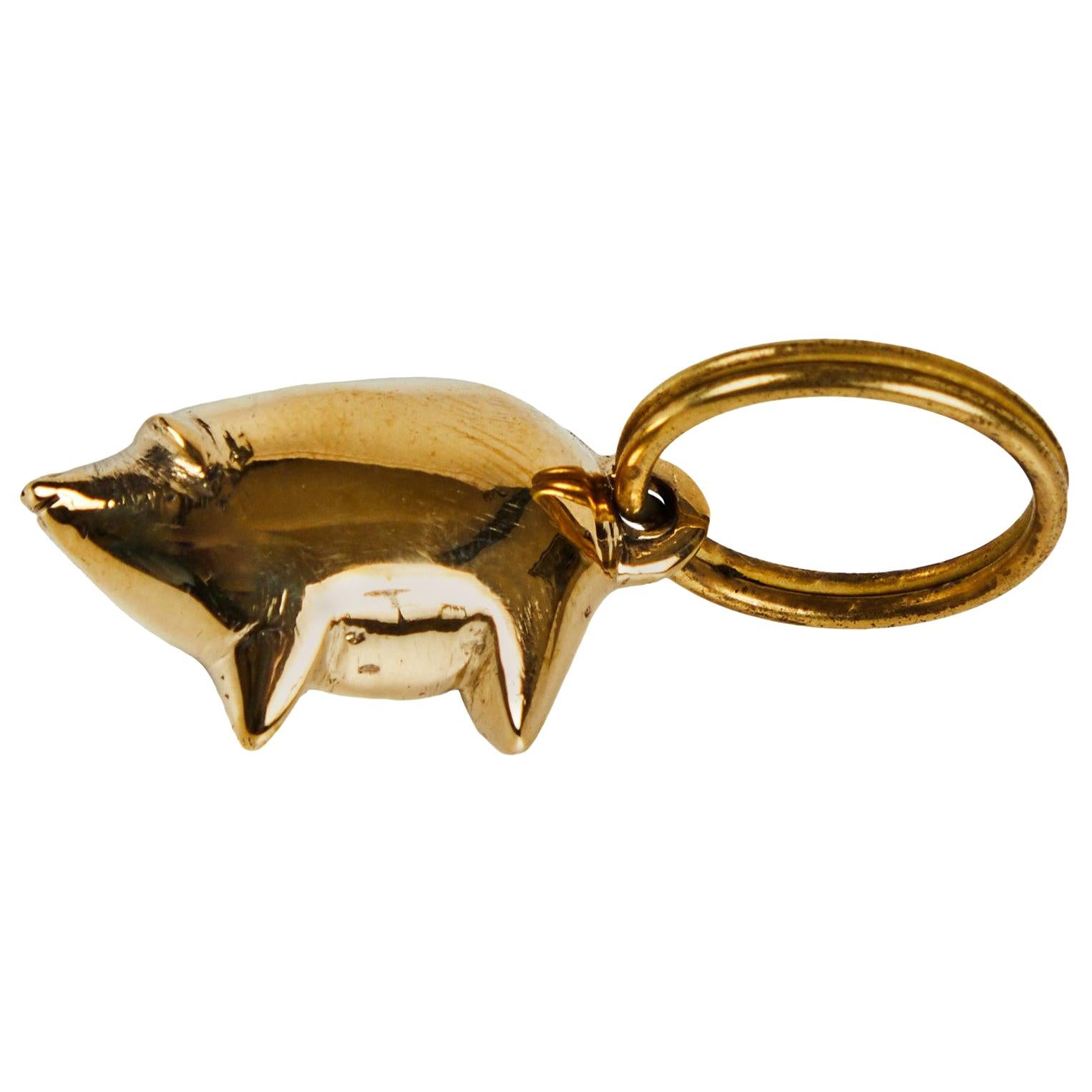 Carl Auböck Model #4500 'Lucky Pig' Brass Figurine Keyring For Sale