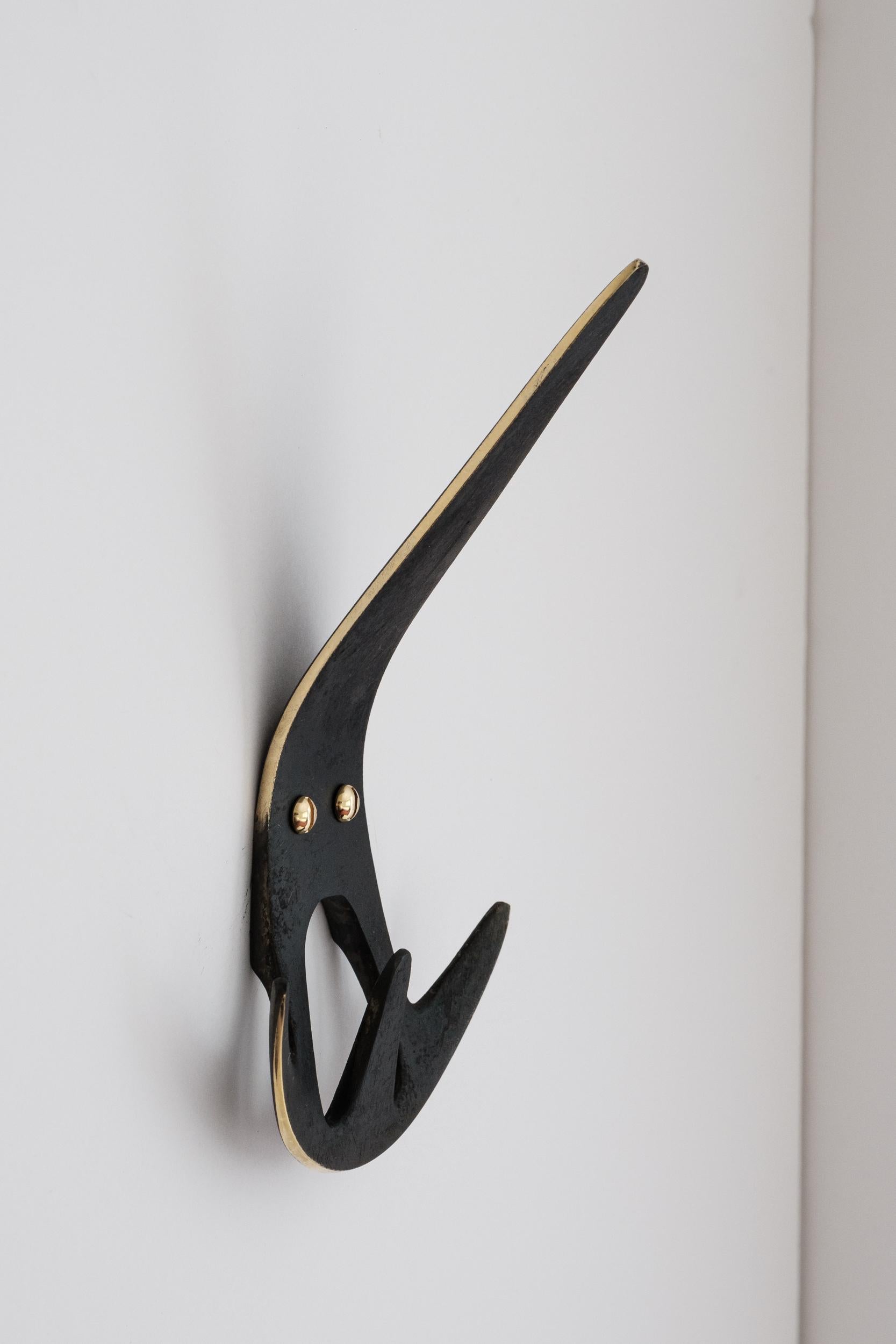Mid-Century Modern Carl Auböck Model #4903 Patinated Brass Hook For Sale