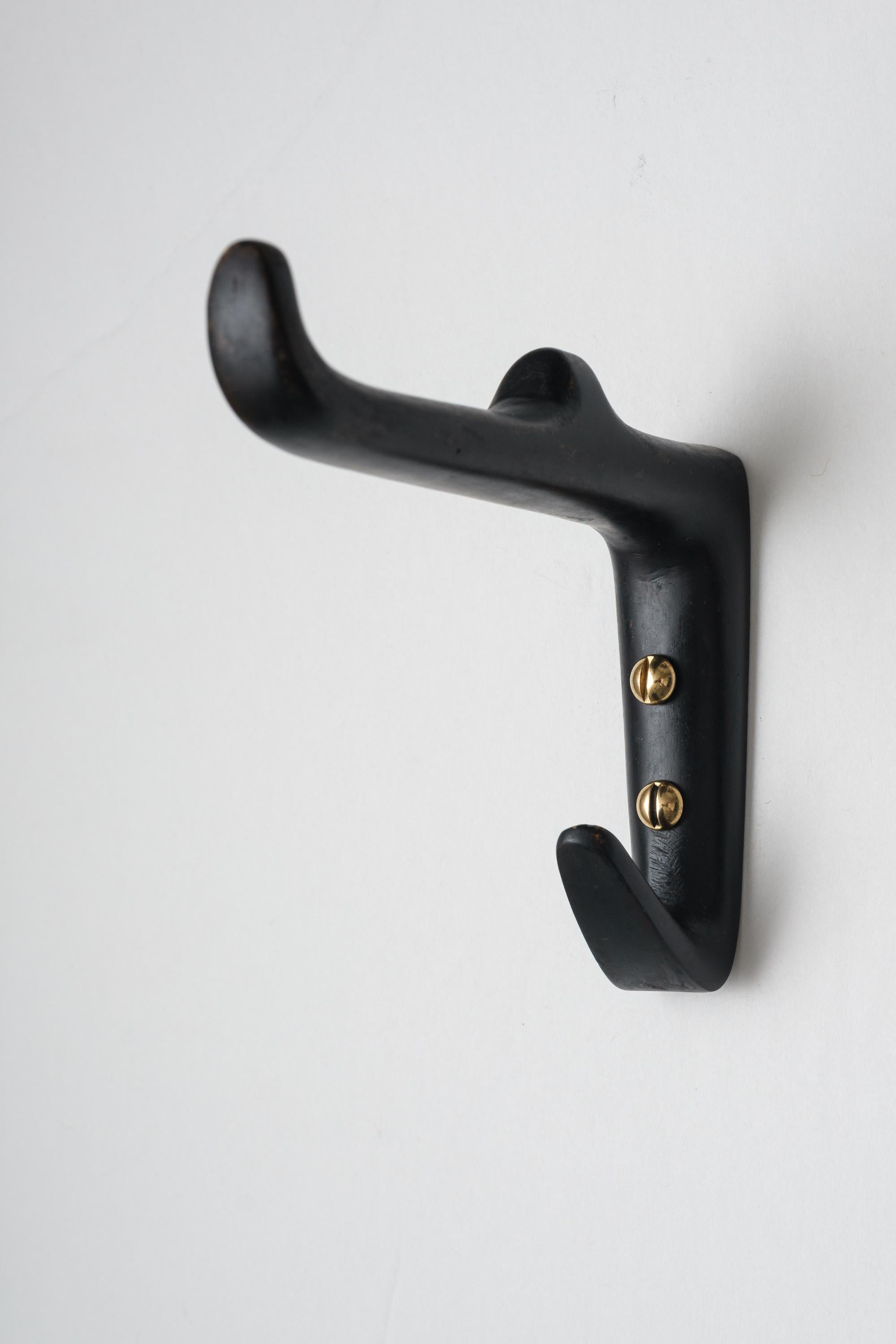 Carl Auböck Model #4965 Patinated Brass Hook In New Condition For Sale In Glendale, CA
