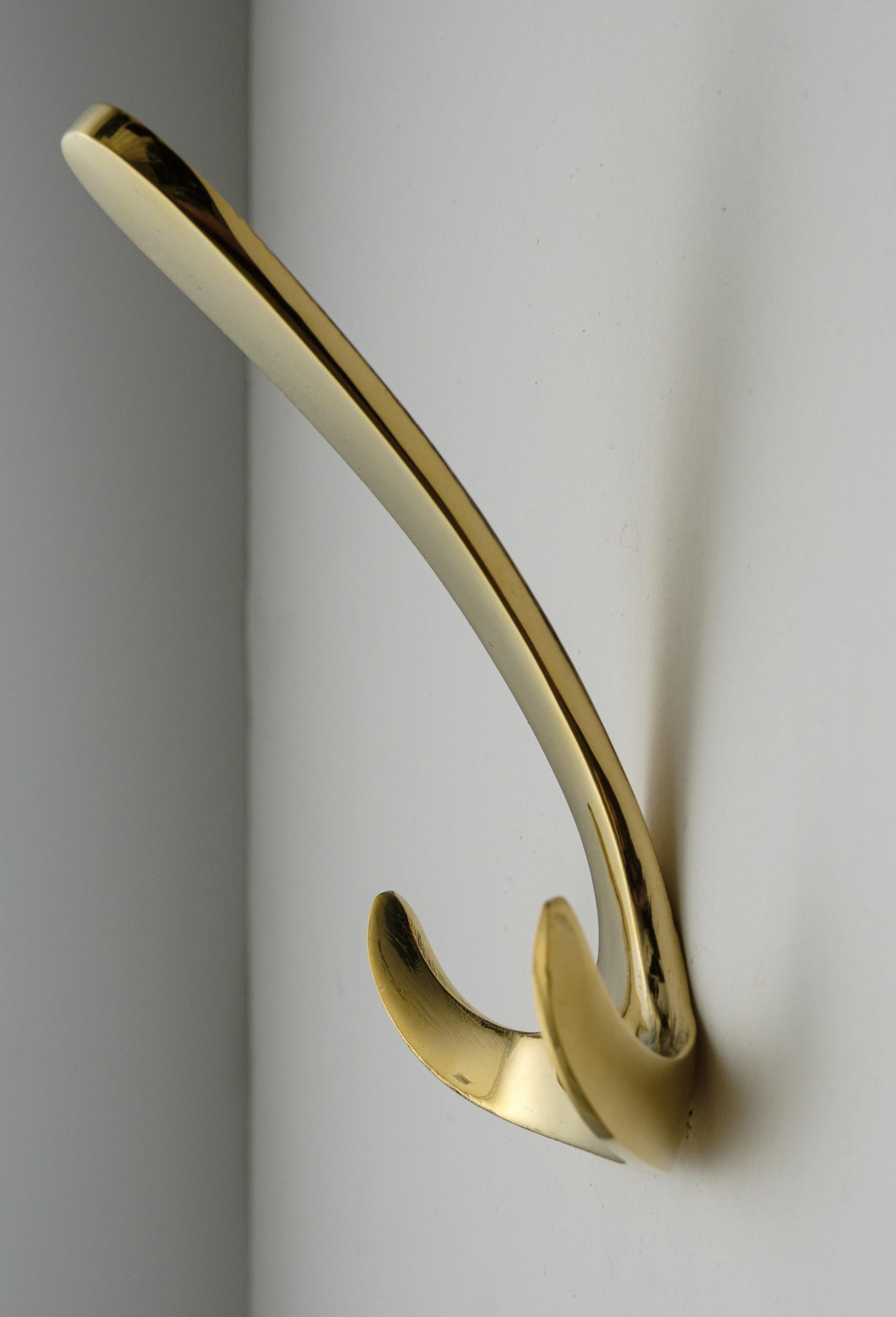 Austrian Carl Auböck Model #4982 Polished Brass Hook For Sale