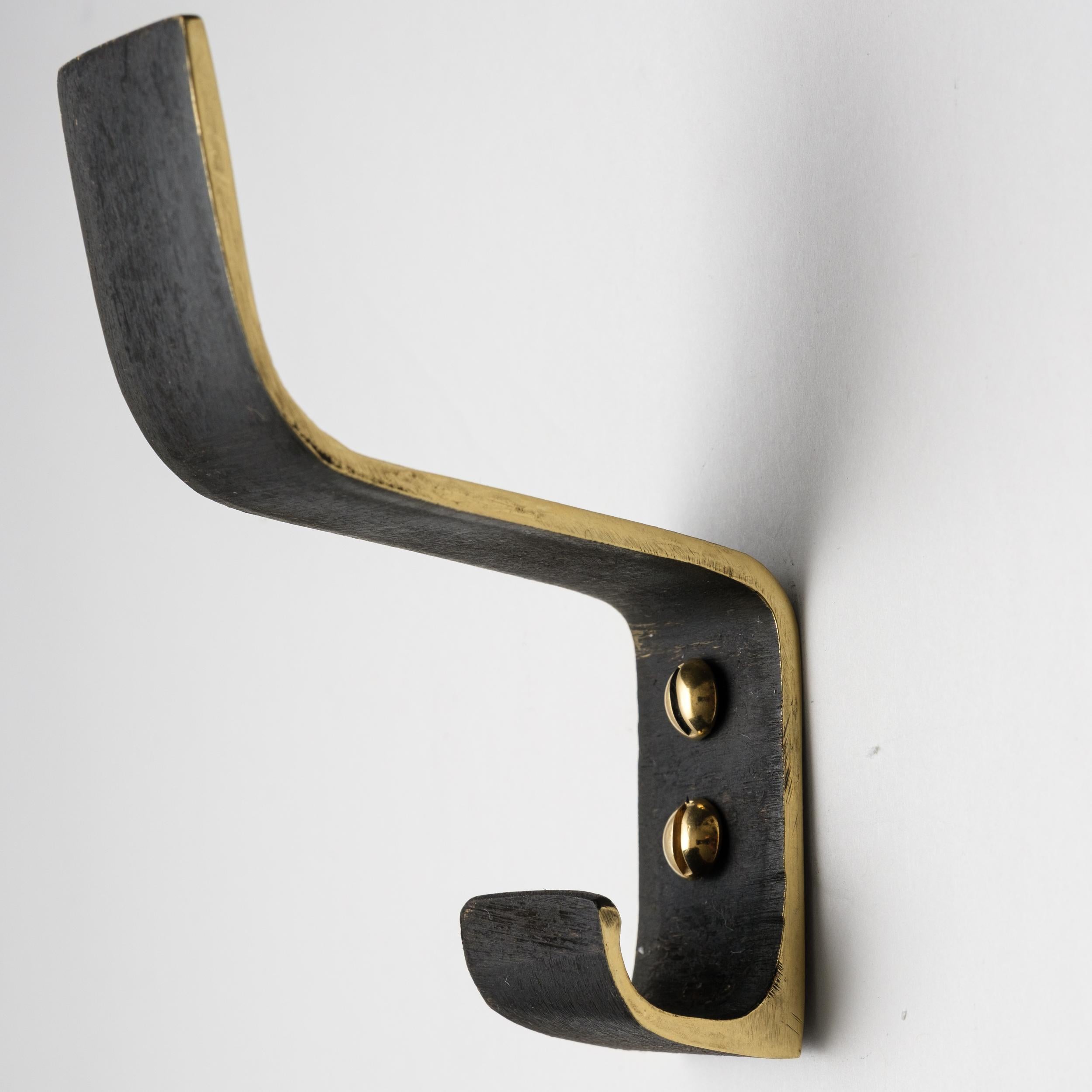 Mid-Century Modern Carl Auböck Model #5261 Patinated Brass Hook For Sale