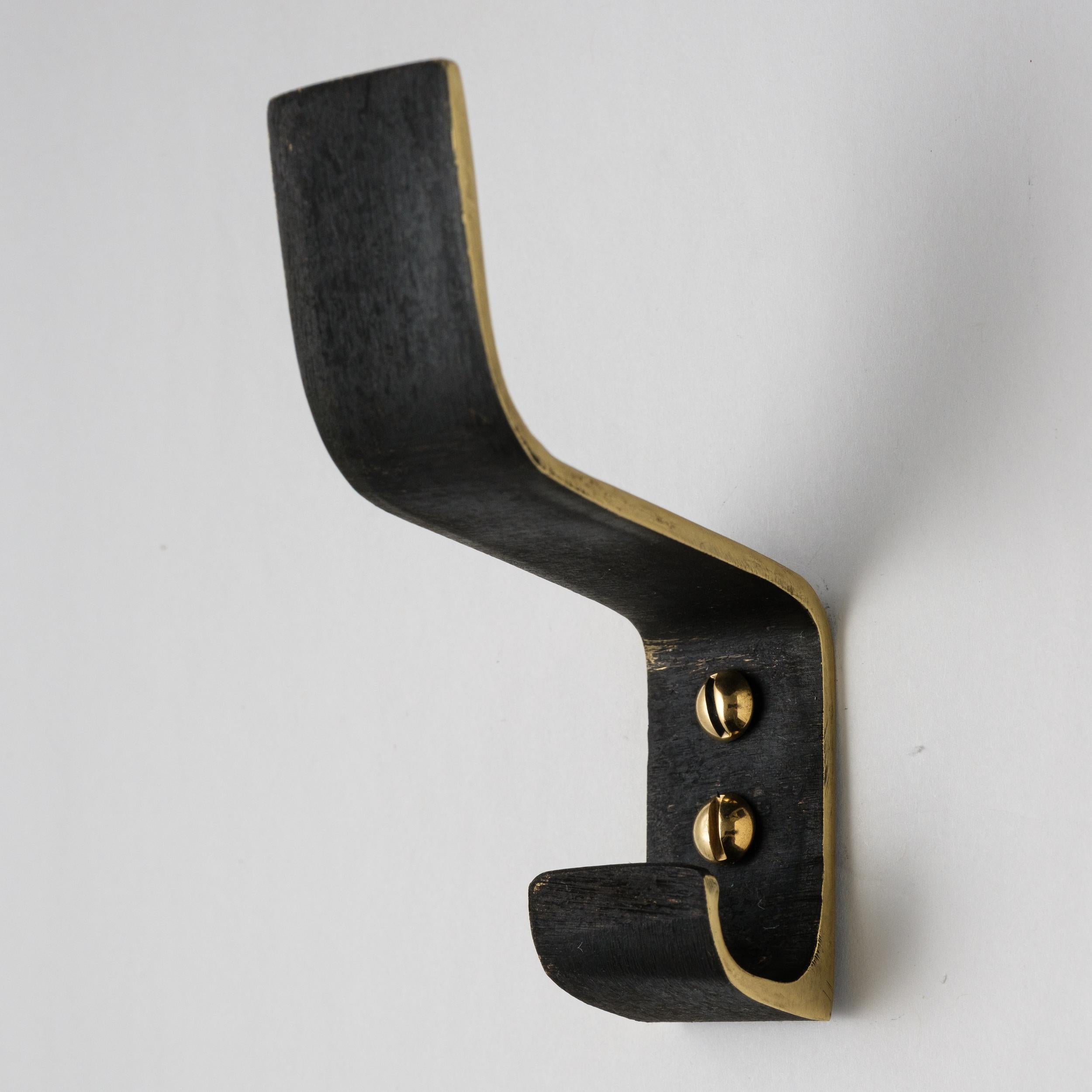 Carl Auböck Model #5261 Patinated Brass Hook In New Condition For Sale In Glendale, CA