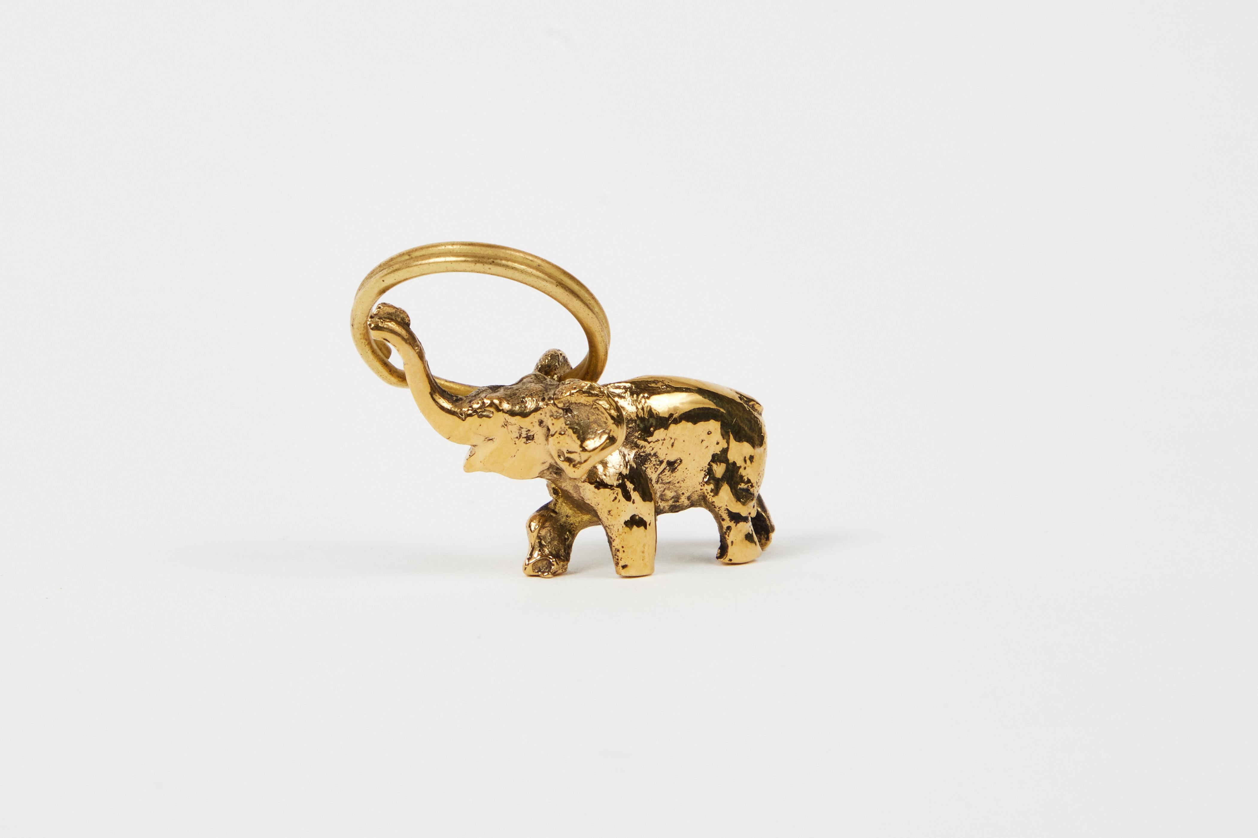 Polished Carl Auböck Model #5607 'Elephant' Brass Figurine Keyring For Sale