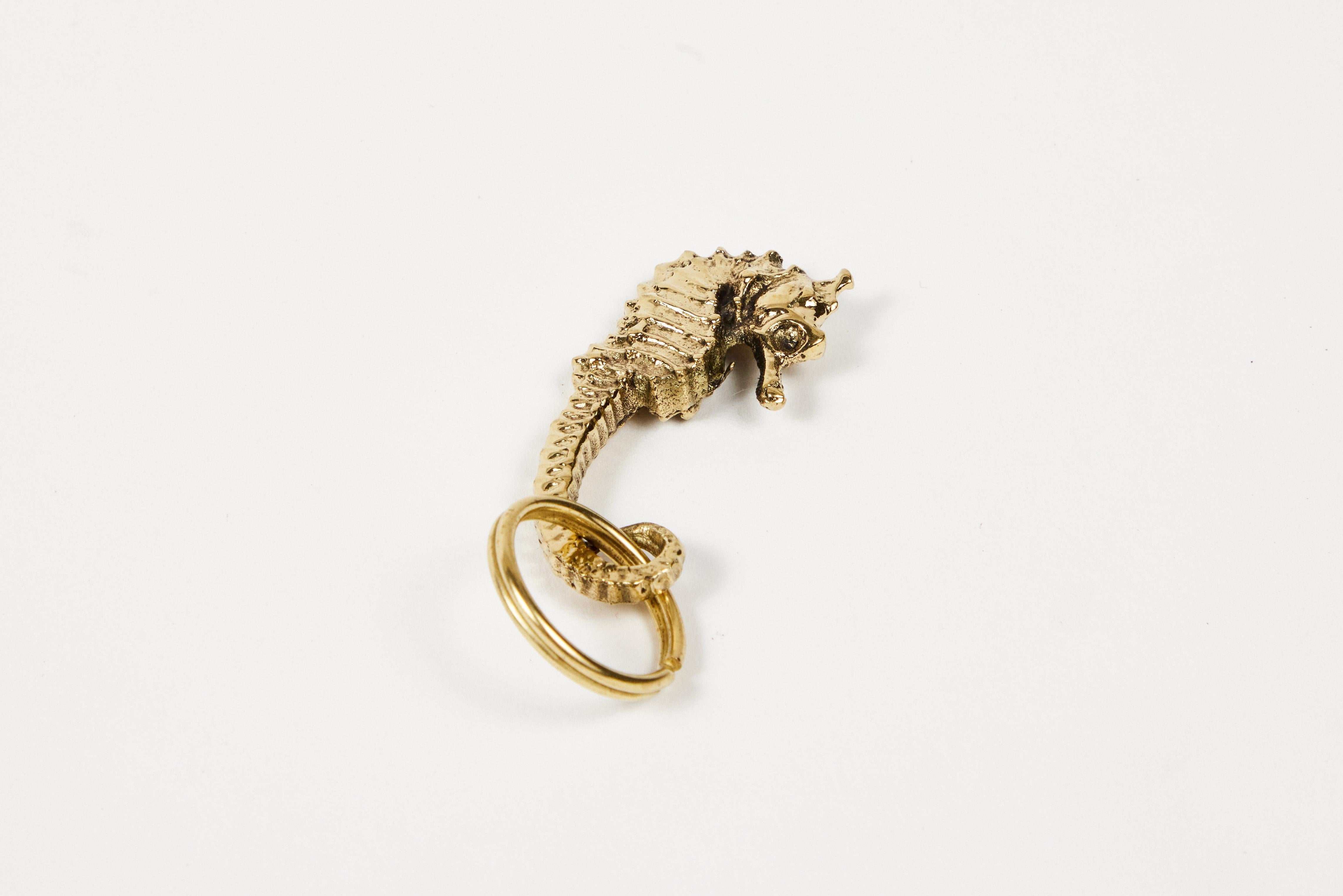 Austrian Carl Auböck Model #5655 'Seahorse' Brass Figurine Keyring For Sale
