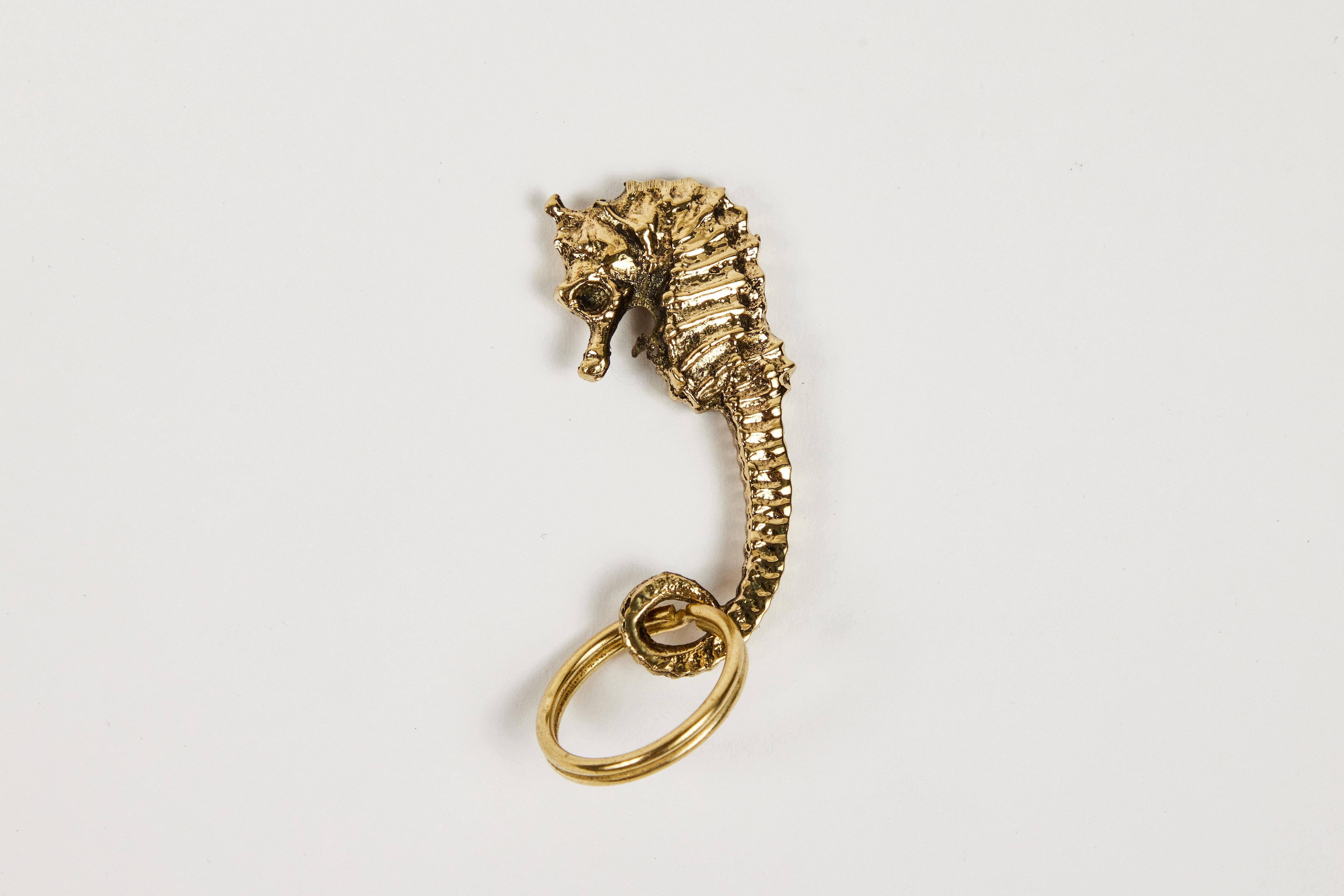 Polished Carl Auböck Model #5655 'Seahorse' Brass Figurine Keyring For Sale