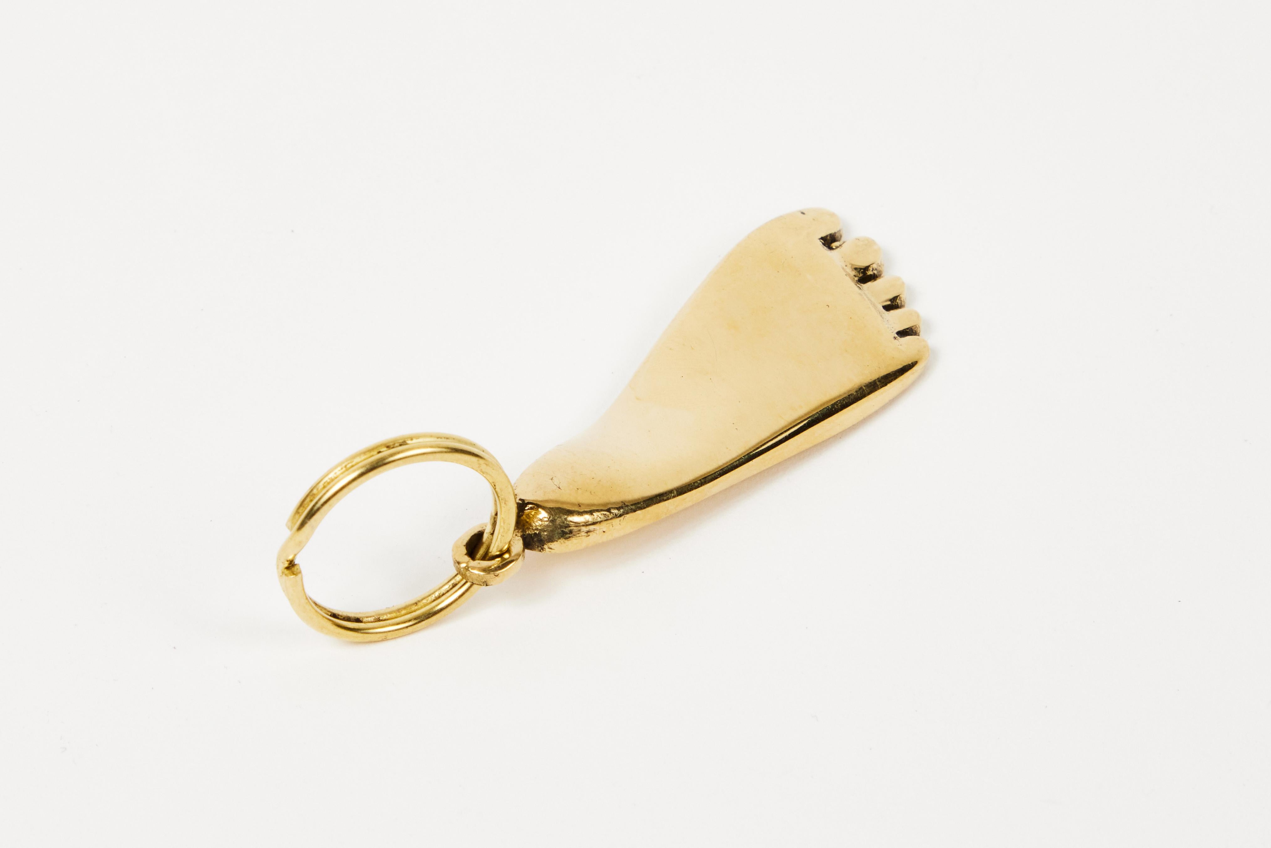 Patinated Carl Auböck Model #5735 Brass Foot Figurine Keyring For Sale