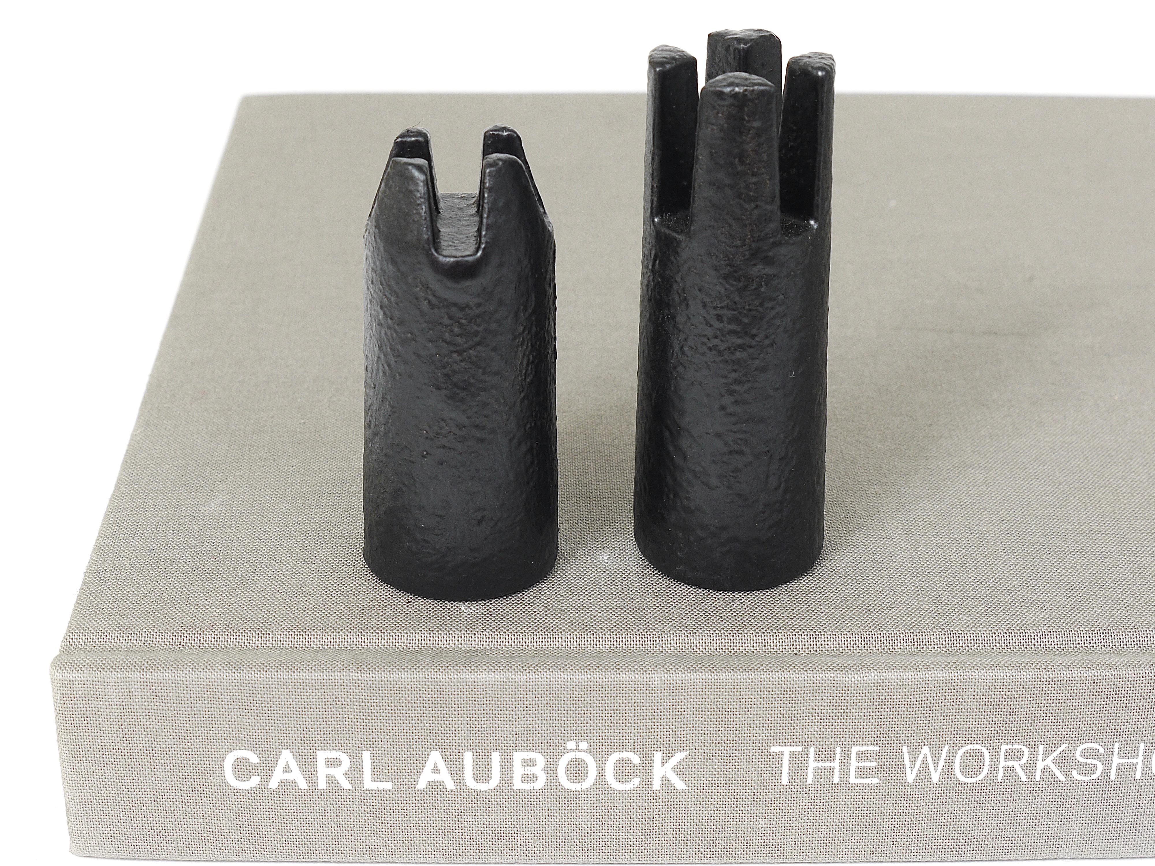 Carl Aubock Modernist Cast Iron Chess Game Set with Handmade Leather Board For Sale 7