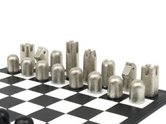 Carl Aubock Modernist Cast Iron Chess Game Set with Handmade Leather Board