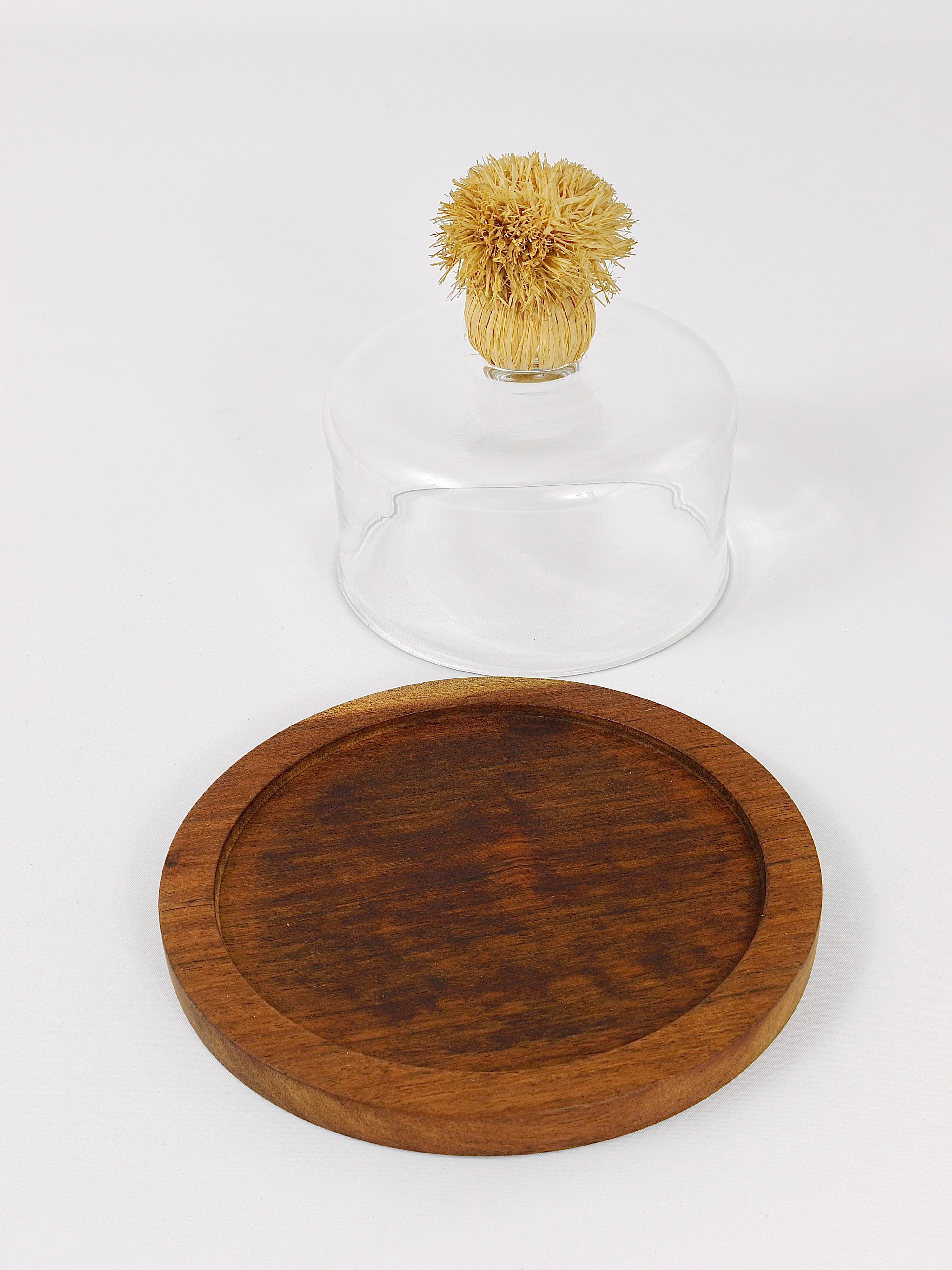 Mid-Century Modern Carl Auböck Modernist Cheese Bell Walnut Board with Glass Dome, Austria, 1950s
