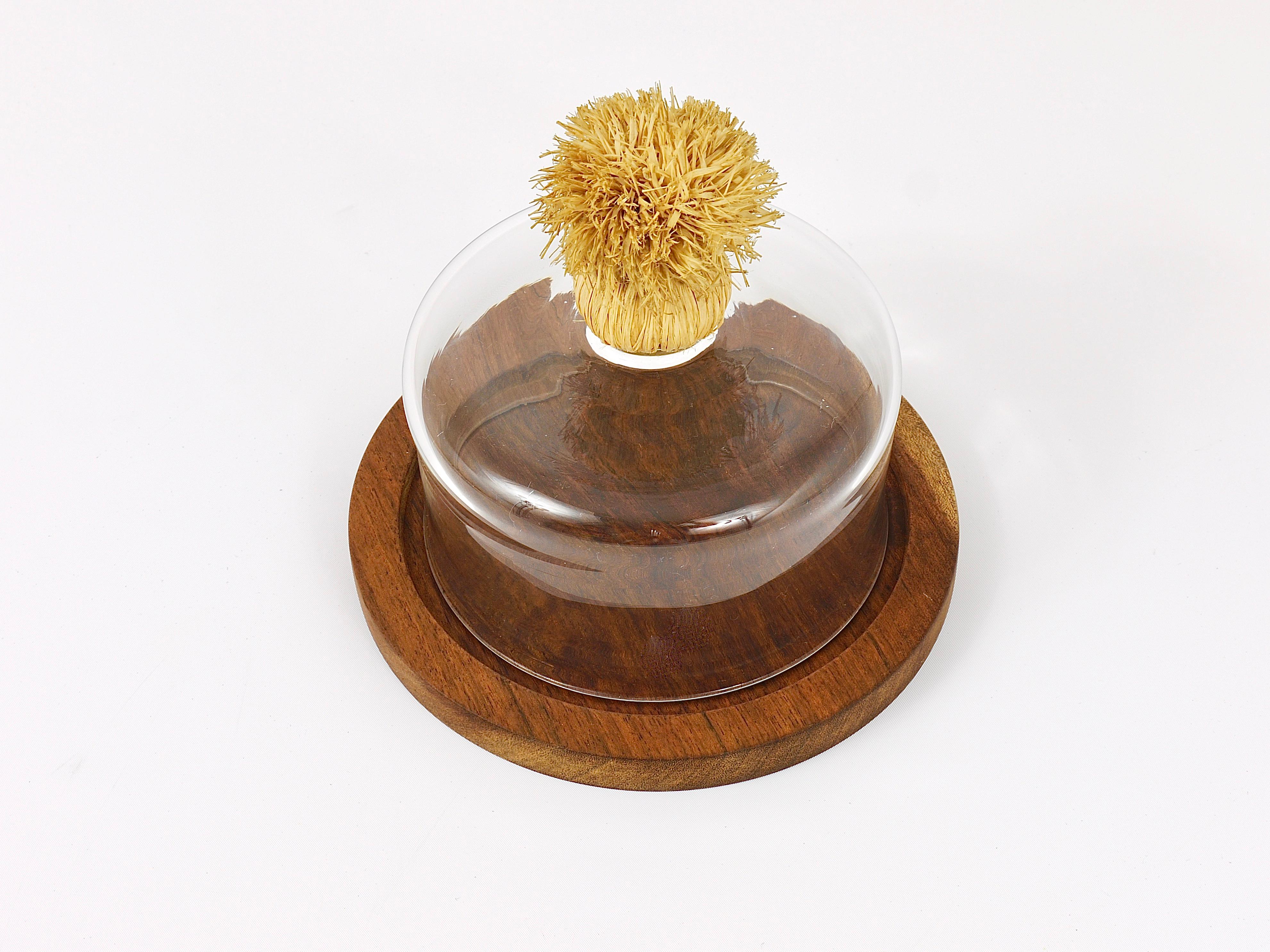 20th Century Carl Auböck Modernist Cheese Bell Walnut Board with Glass Dome, Austria, 1950s