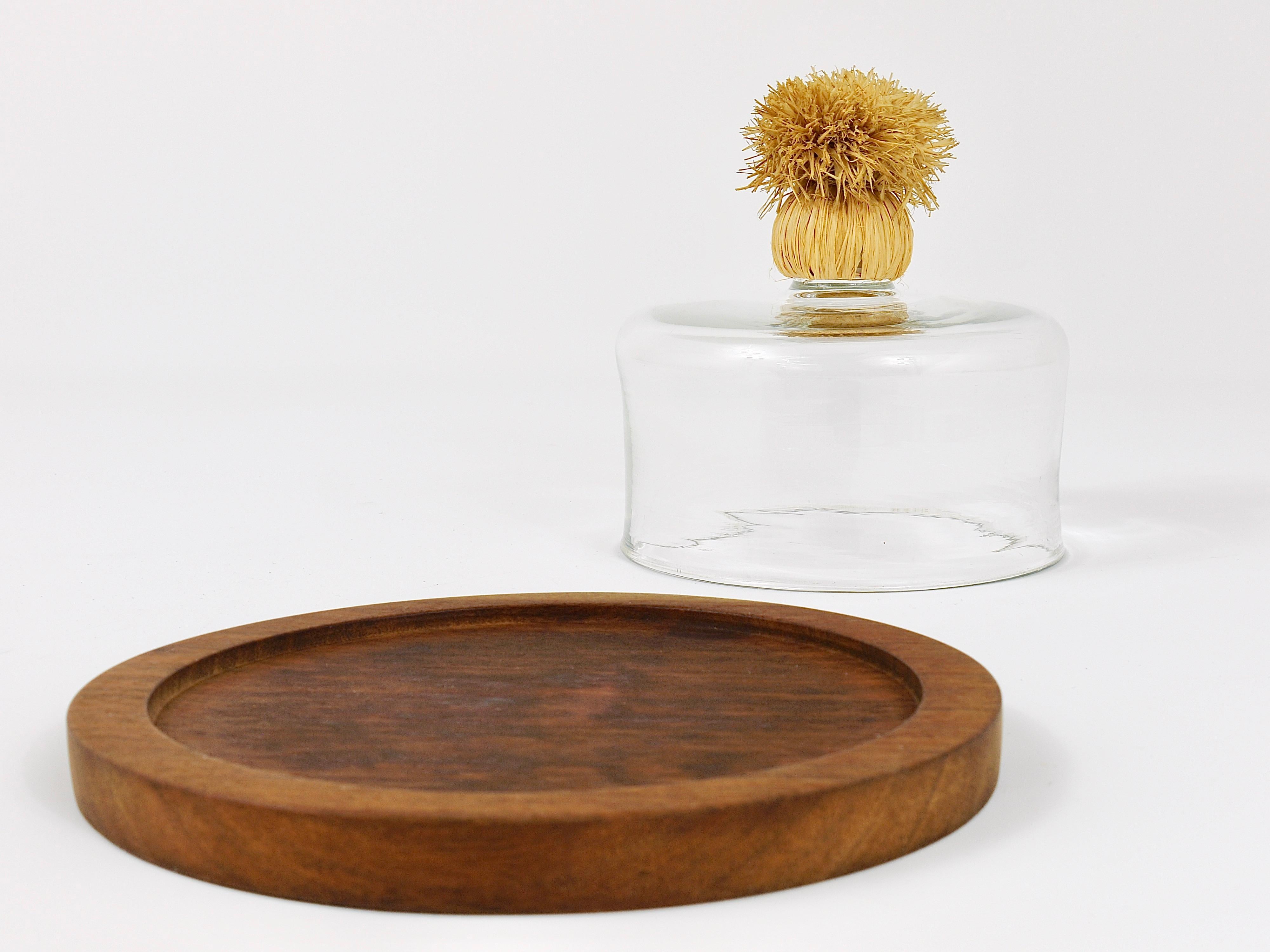 Carl Auböck Modernist Cheese Bell Walnut Board with Glass Dome, Austria, 1950s 1