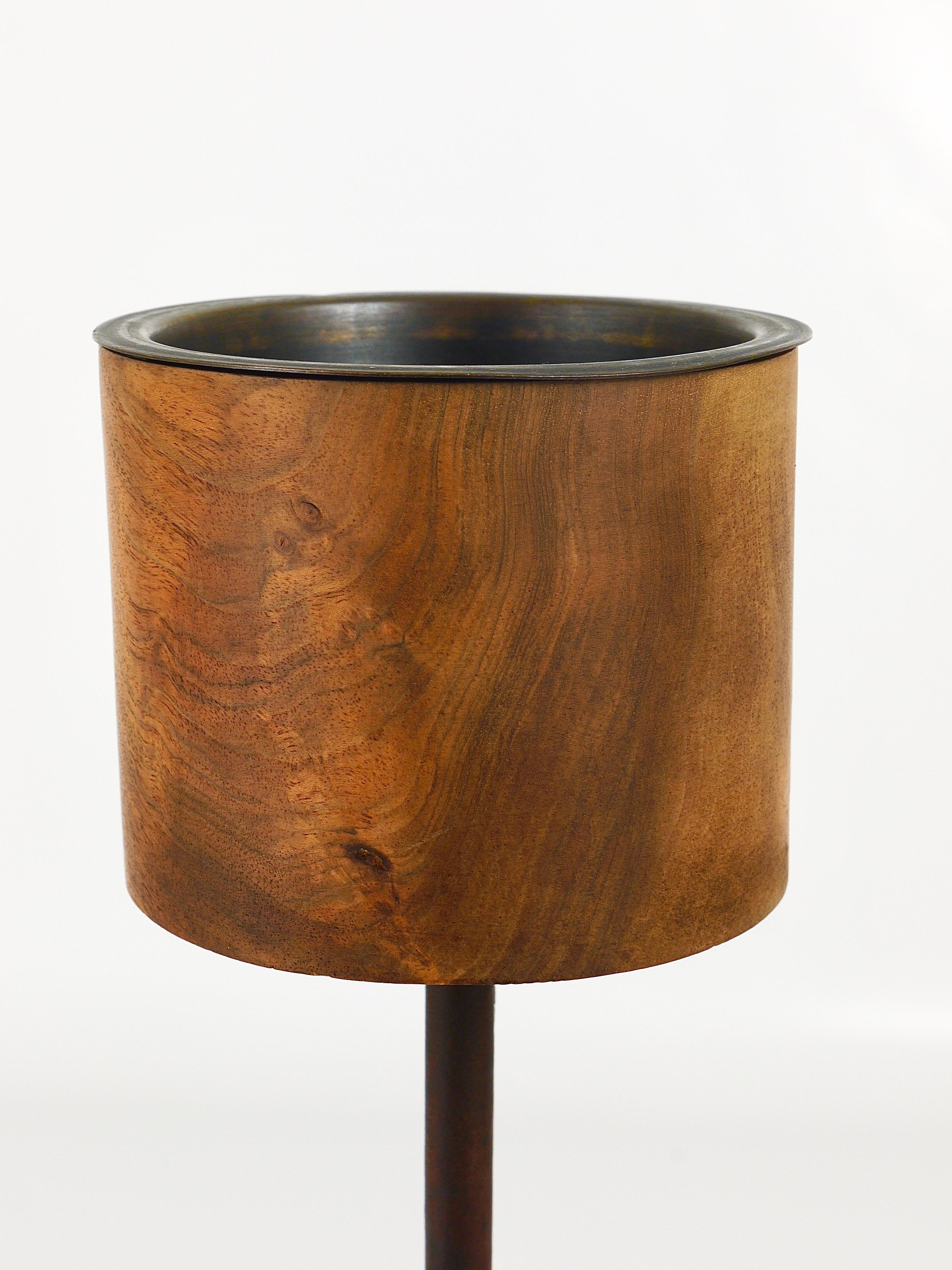 Carl Aubock Modernist Walnut Leather Candlestick Candle Holder, Austria, 1950s In Good Condition For Sale In Vienna, AT