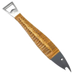 Carl Auböck Neptune Fish Bottle Opener Amboss Austria Woven Cane Steel, 1950s
