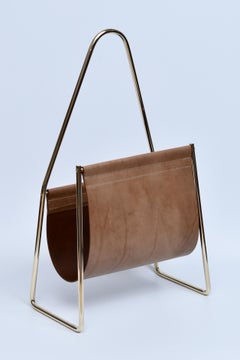 Carl Auböck Newspaper or Magazine Tray in Black or Brown Leather and Brass