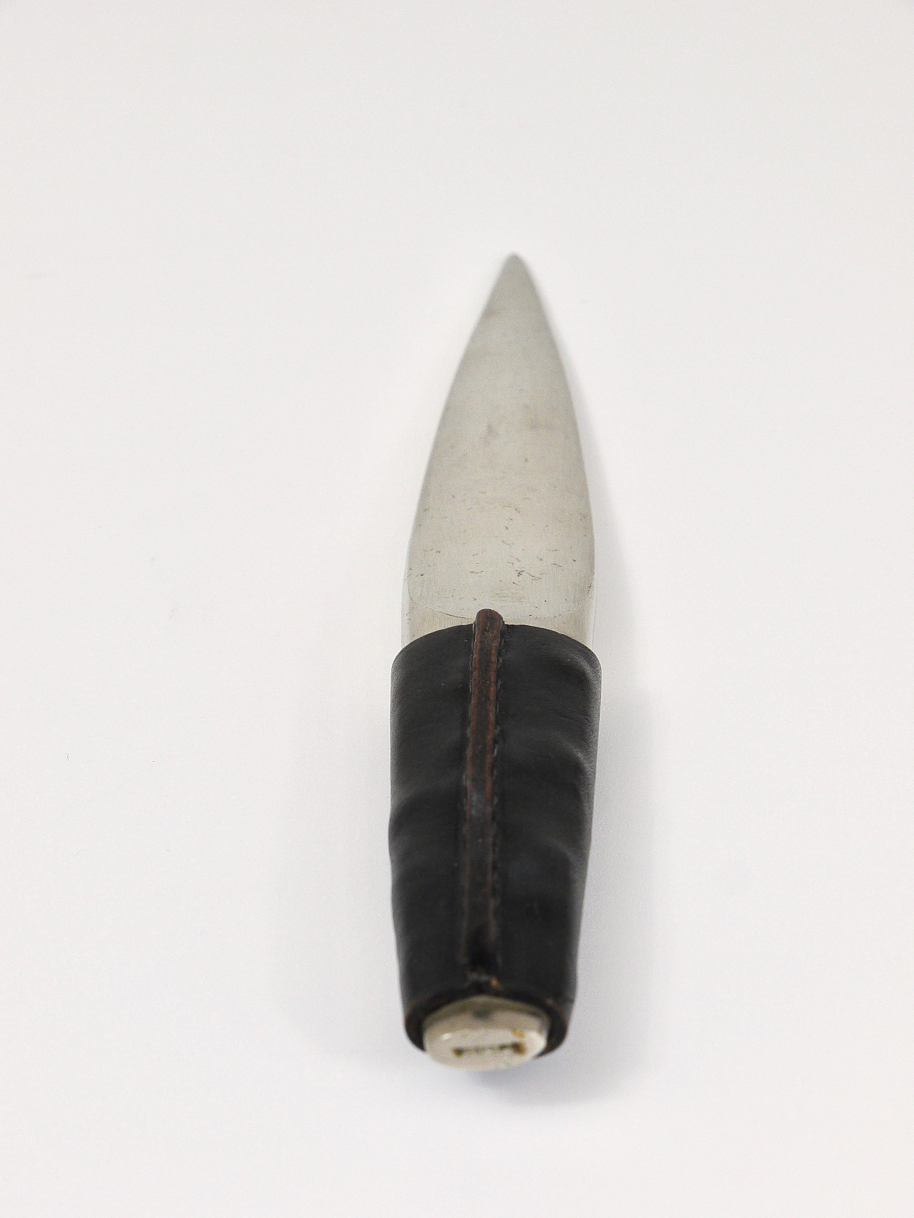 Mid-Century Modern Carl Auböck Nickel-Plated Brass Leather Letter Opener, Paper Knife, 1950s For Sale
