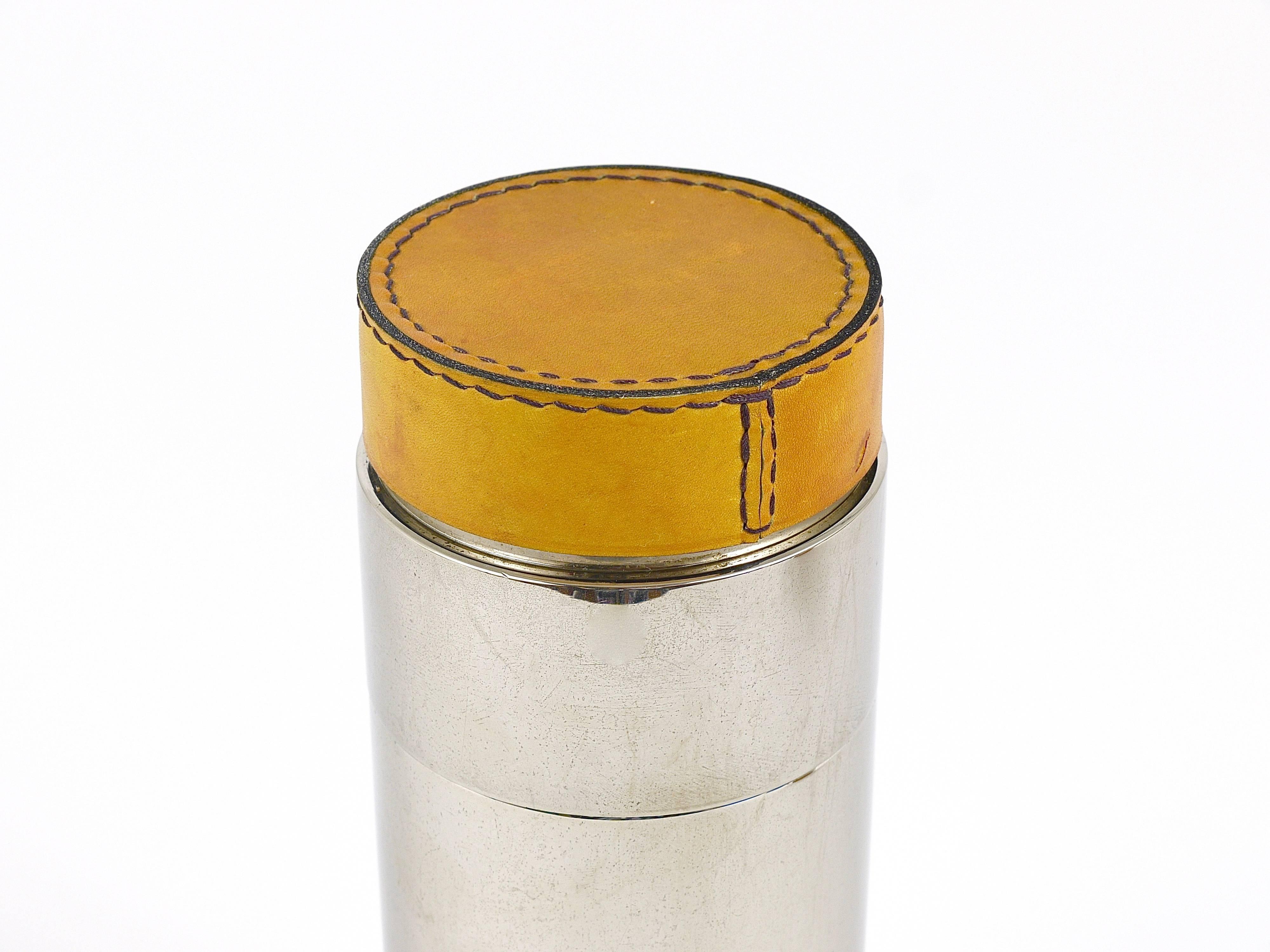 Carl Auböck Nickel-Plated Cocktail Shaker, Brass, Leather, Austria, 1950s 4