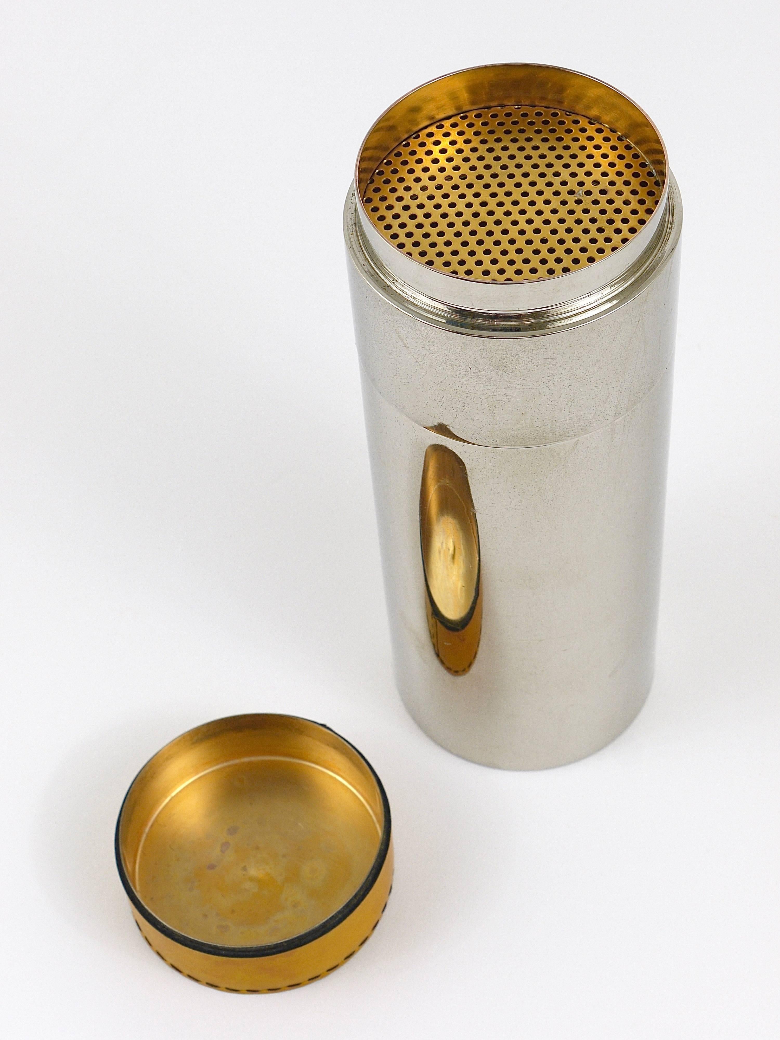 Carl Auböck Nickel-Plated Cocktail Shaker, Brass, Leather, Austria, 1950s 5