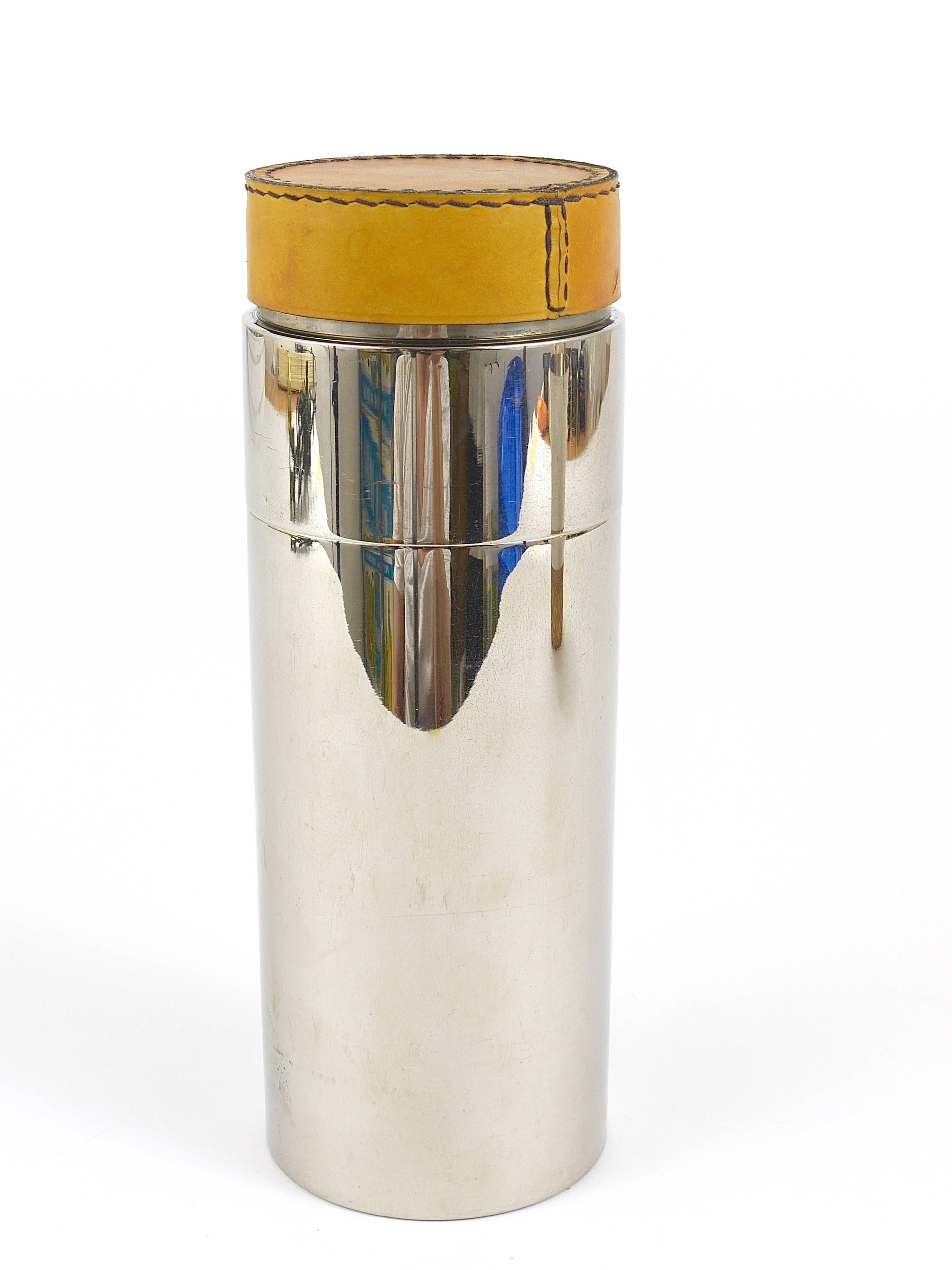 Carl Auböck Nickel-Plated Cocktail Shaker, Brass, Leather, Austria, 1950s 6