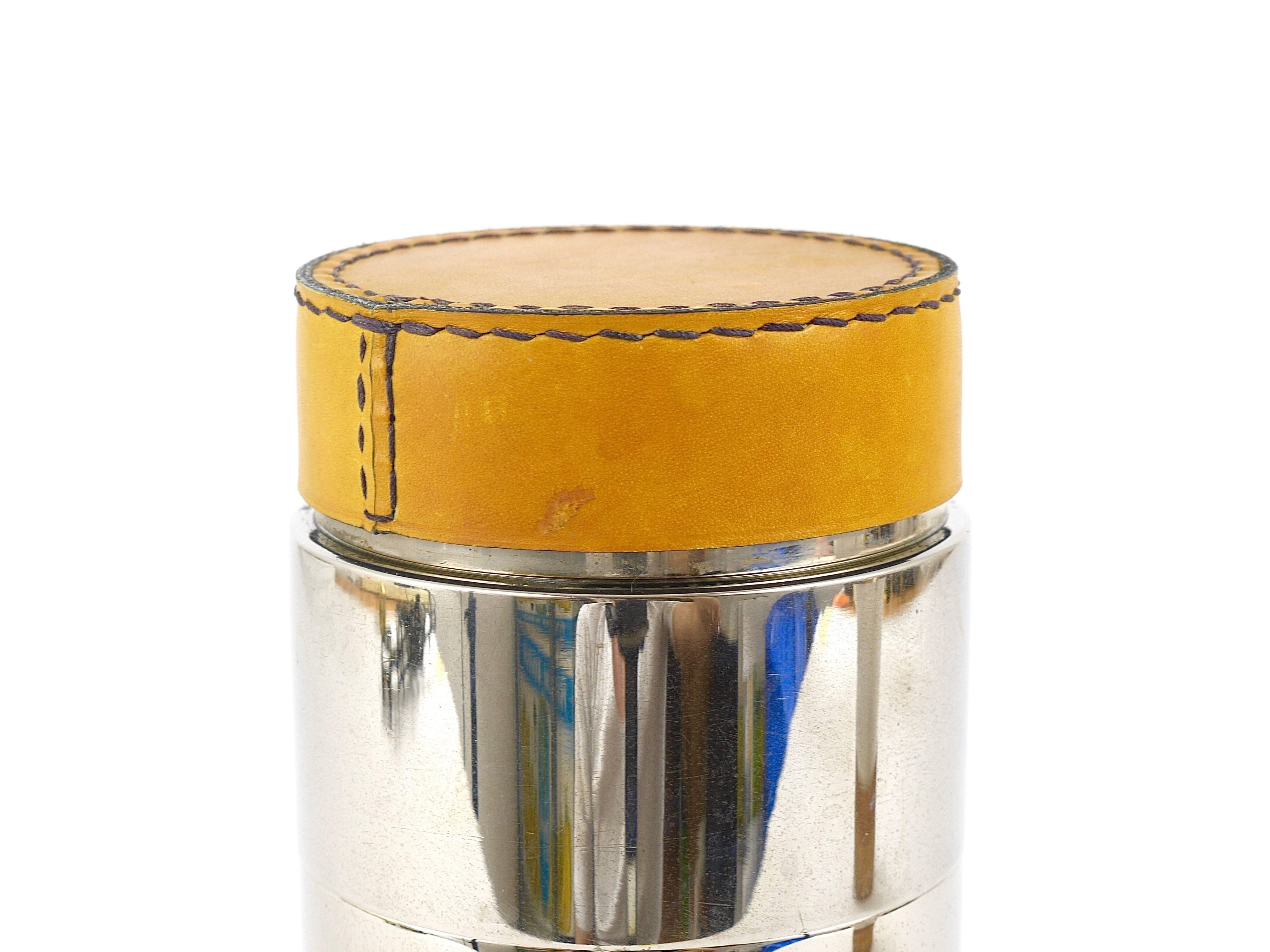 Carl Auböck Nickel-Plated Cocktail Shaker, Brass, Leather, Austria, 1950s 7
