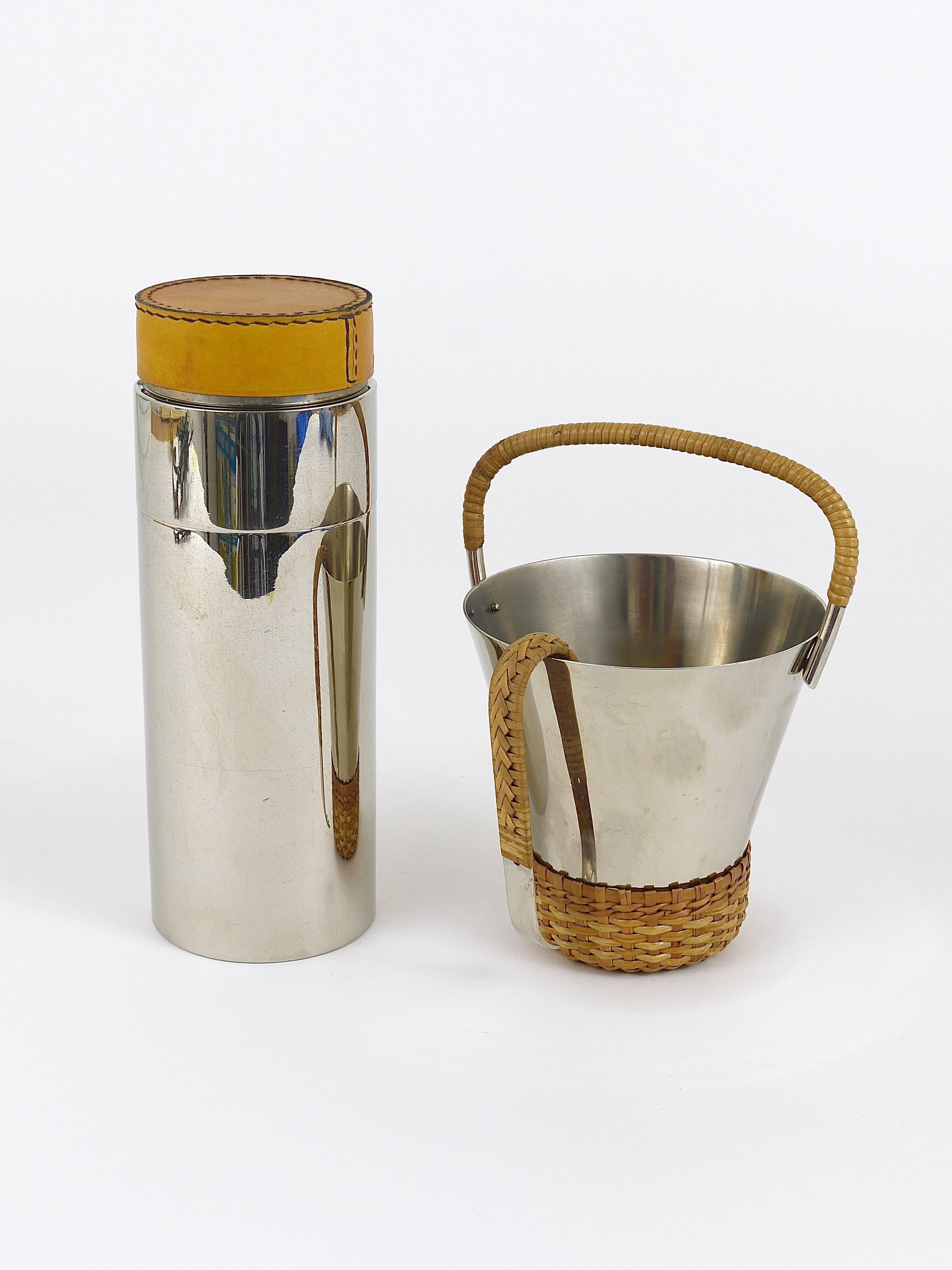 Carl Auböck Nickel-Plated Cocktail Shaker, Brass, Leather, Austria, 1950s 8