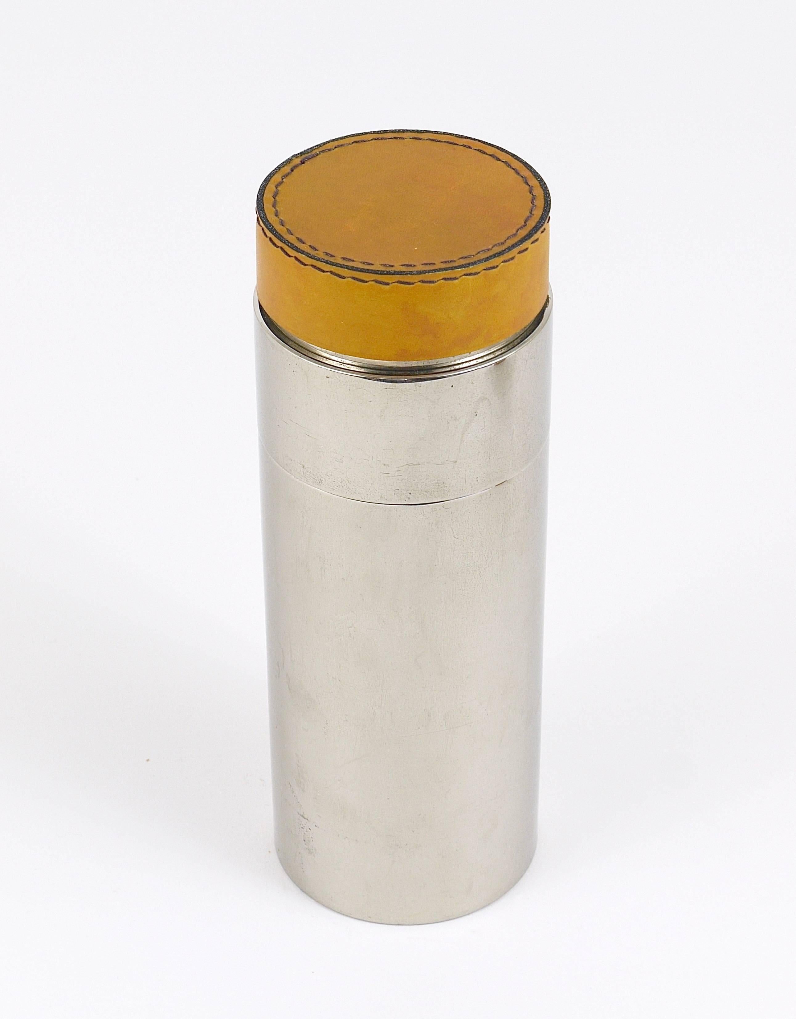 Carl Auböck Nickel-Plated Cocktail Shaker, Brass, Leather, Austria, 1950s 1