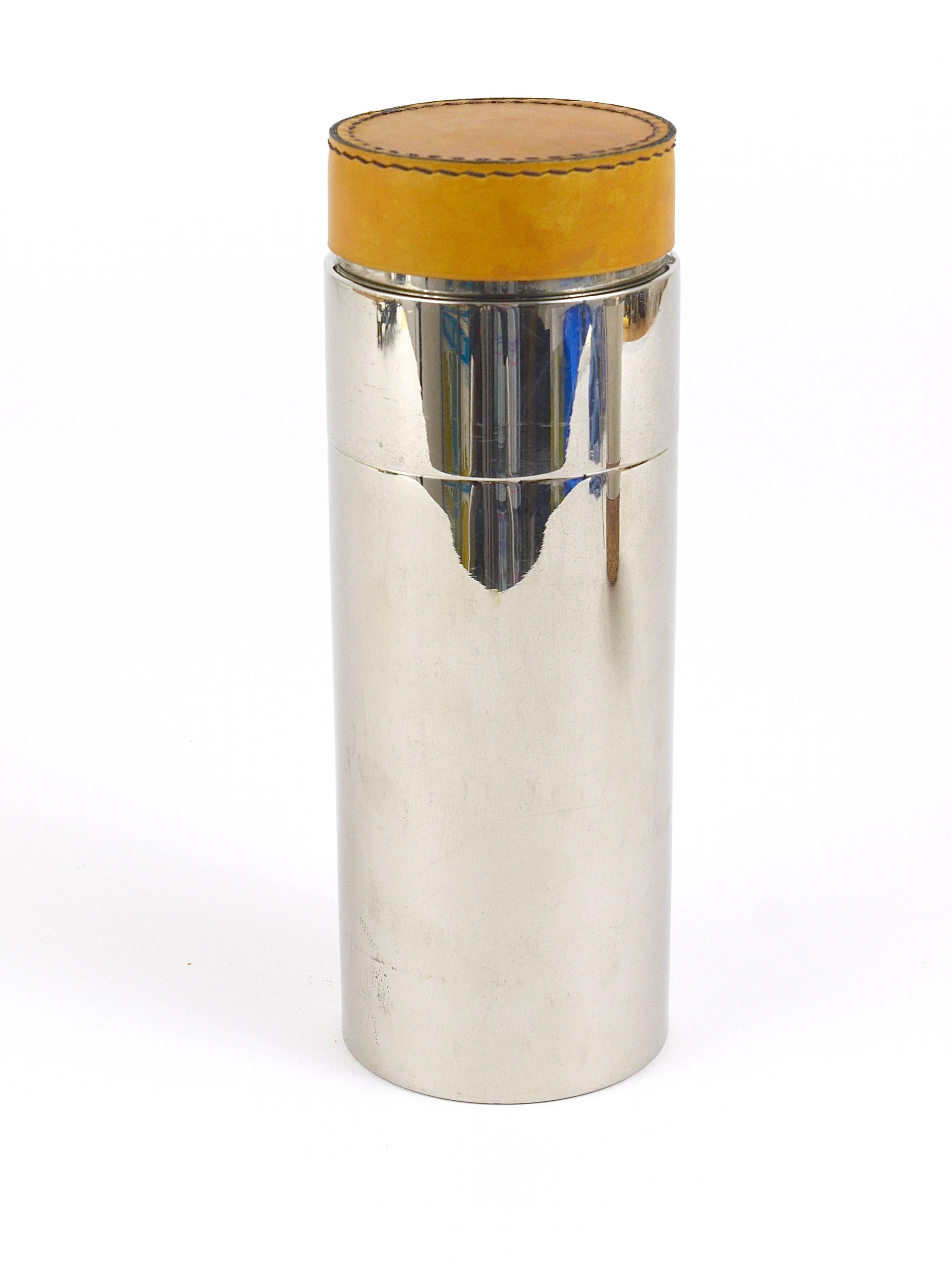 Carl Auböck Nickel-Plated Cocktail Shaker, Brass, Leather, Austria, 1950s 3