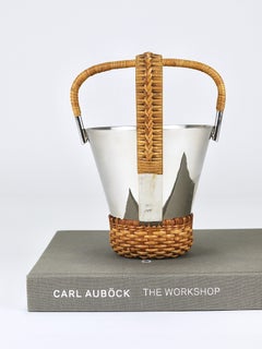 Seau à glace et pince à glaçons en laiton nickelé de Carl Auböck, estampillés, Autriche, années 1950