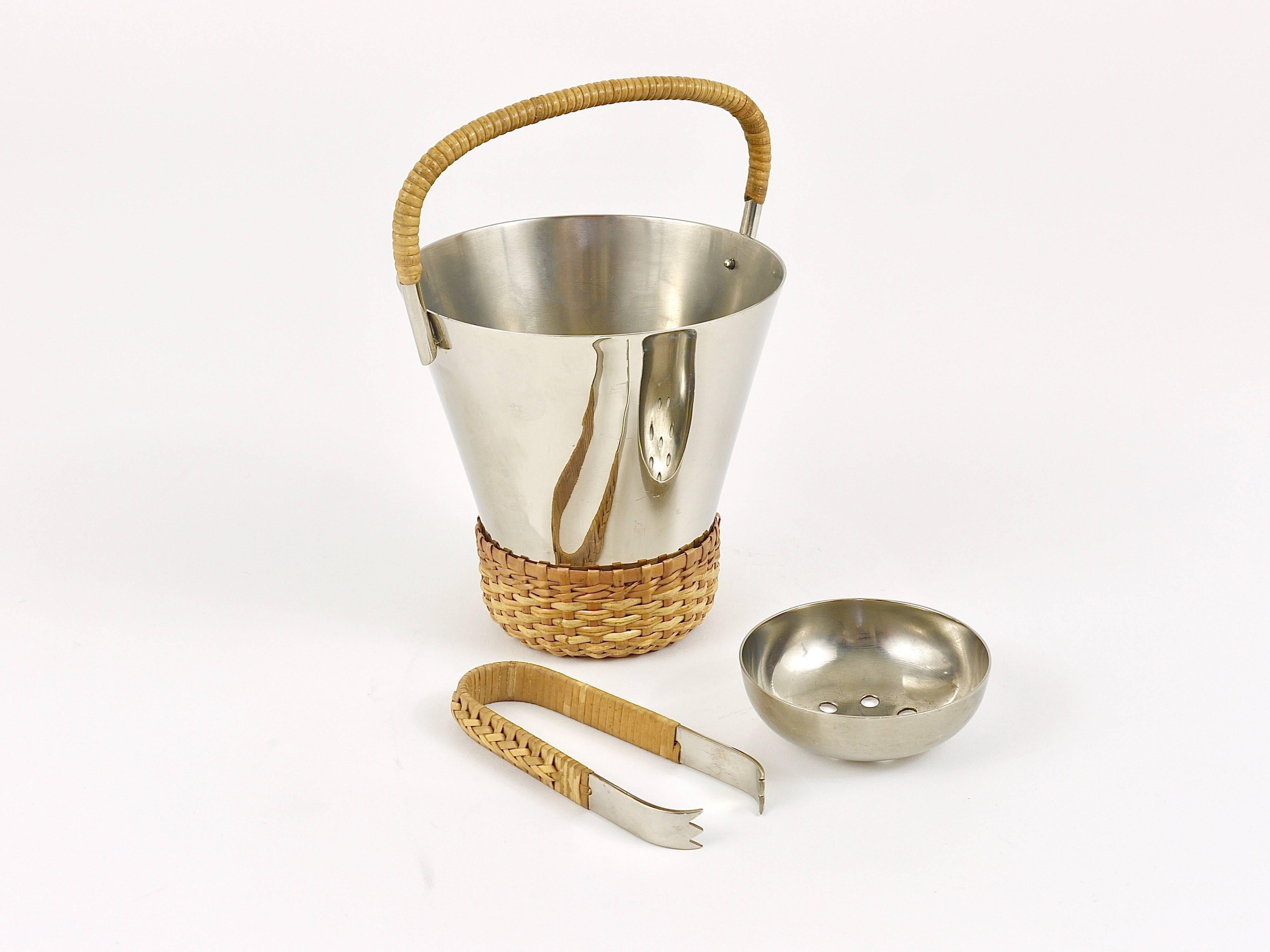 Carl Auböck Nickel-Plated Ice Bucket and Tongs, Brass, Austria, 1950s 6
