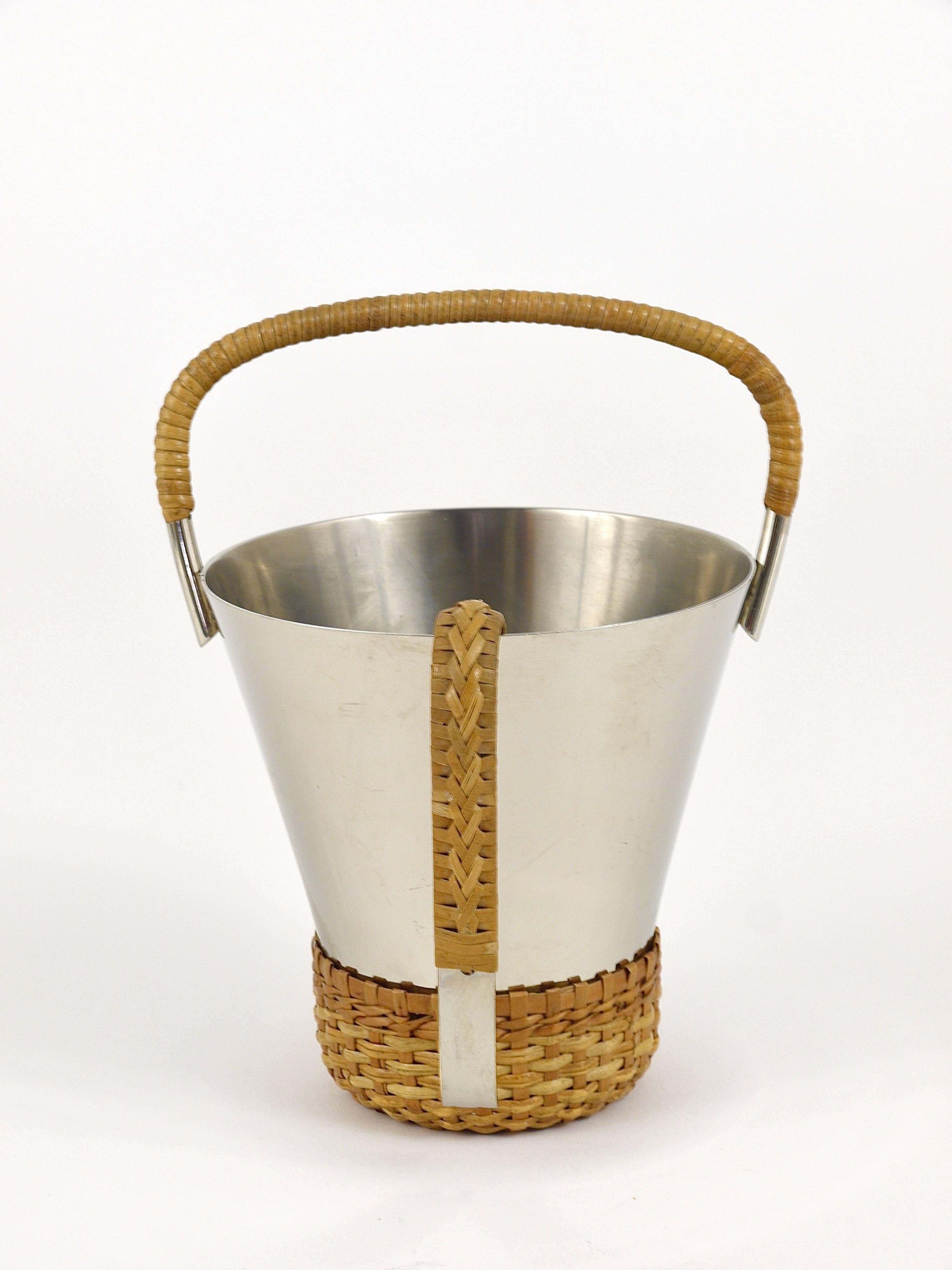 Carl Auböck Nickel-Plated Ice Bucket and Tongs, Brass, Austria, 1950s In Excellent Condition In Vienna, AT
