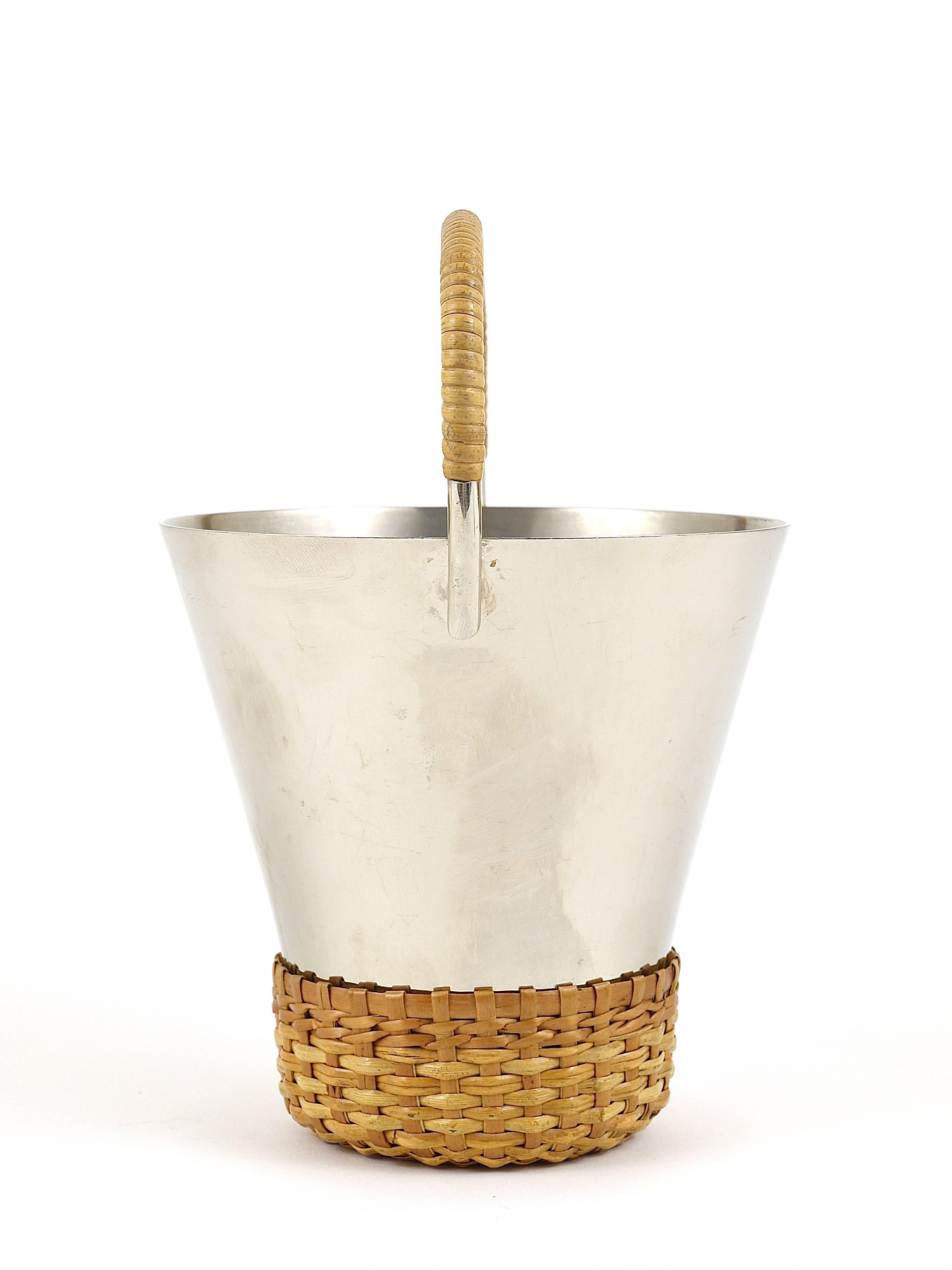 Carl Auböck Nickel-Plated Ice Bucket and Tongs, Brass, Austria, 1950s 1