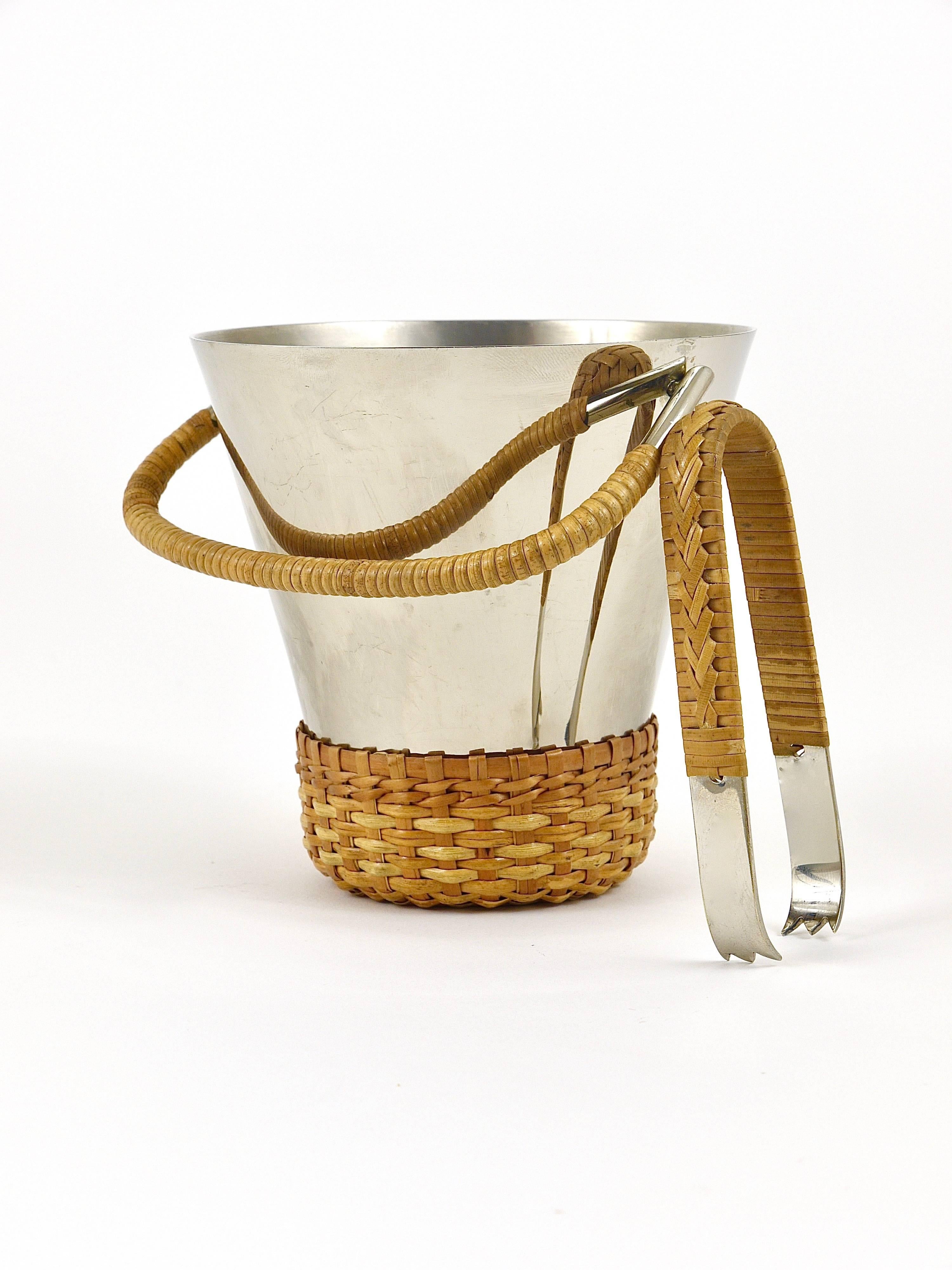 Carl Auböck Nickel-Plated Ice Bucket and Tongs, Brass, Austria, 1950s 2