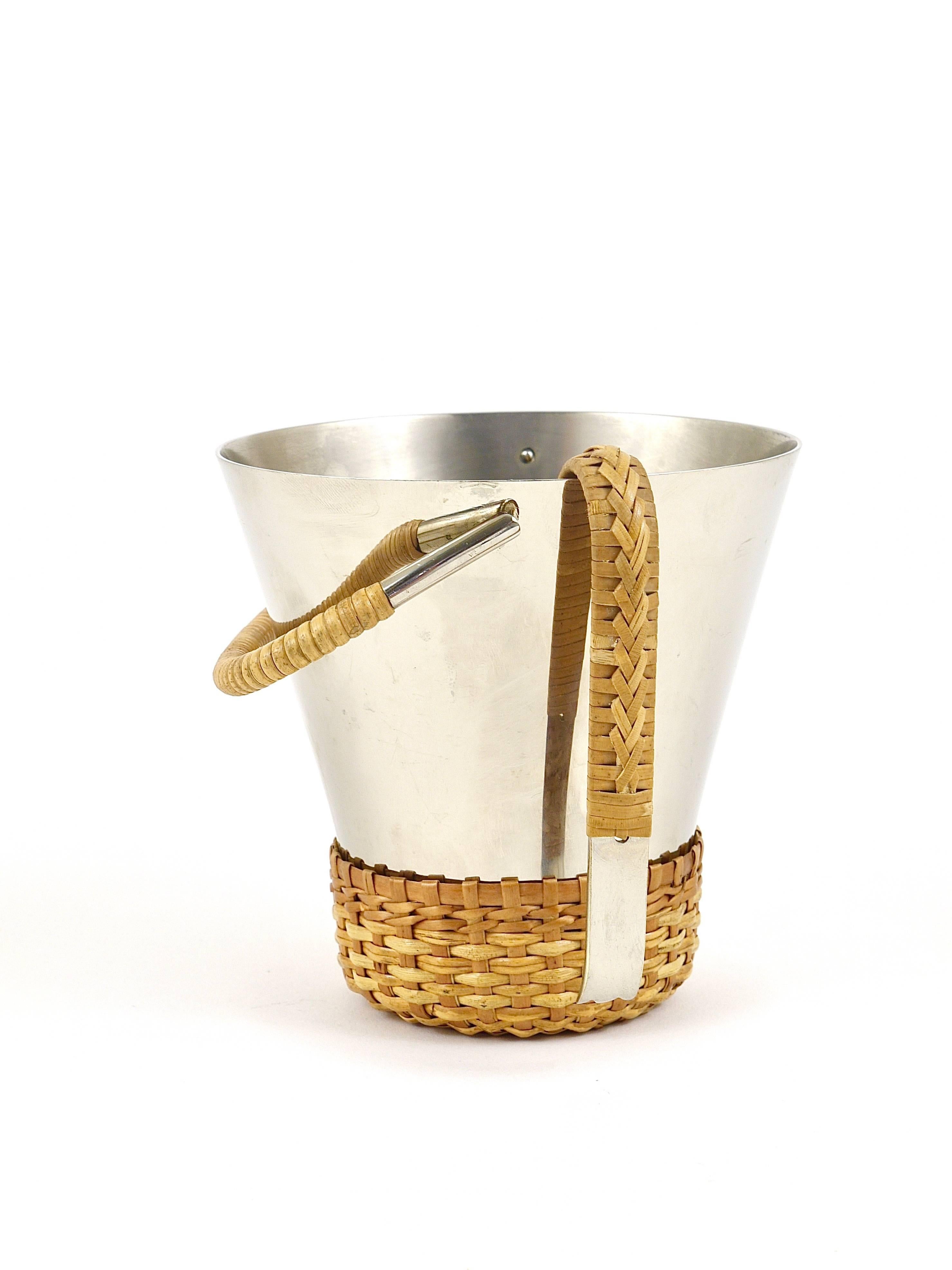 Carl Auböck Nickel-Plated Ice Bucket and Tongs, Brass, Austria, 1950s 3