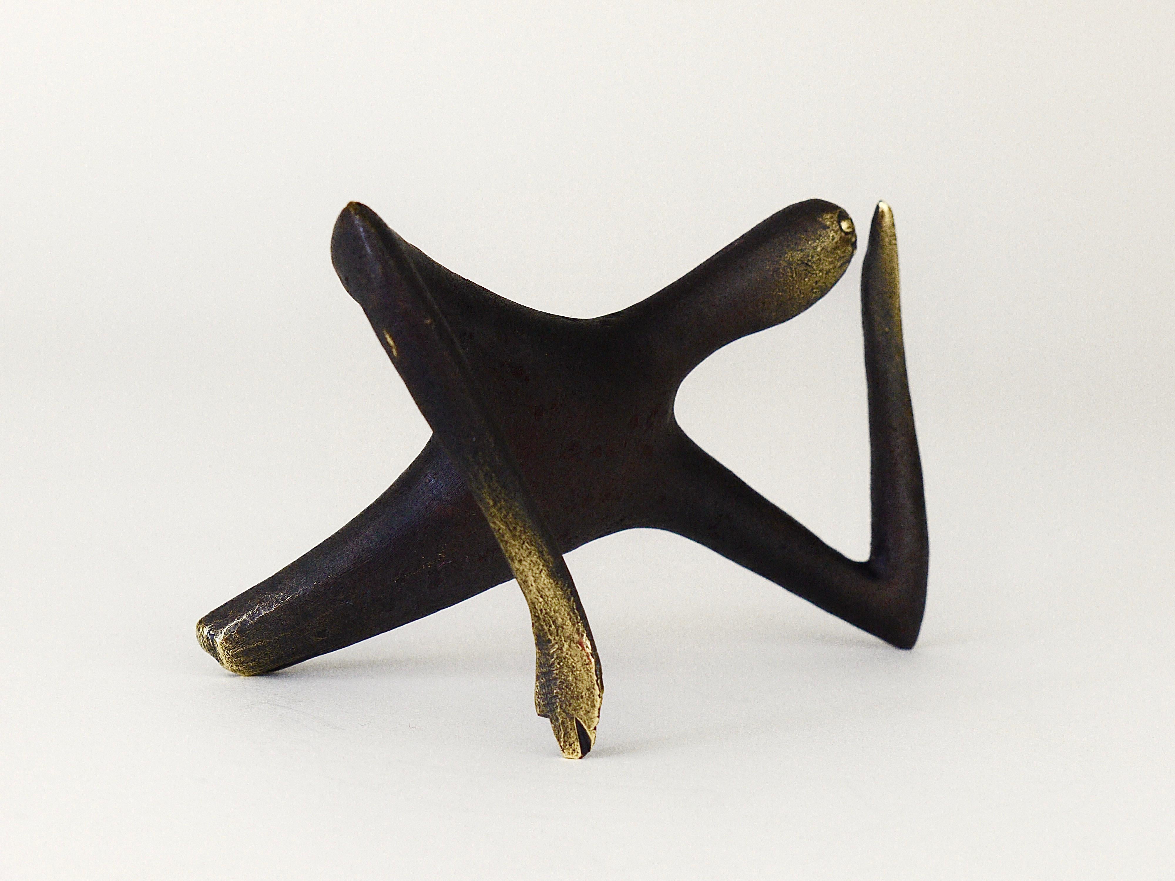 Patinated Carl Auböck Optimist Pessimist Handcrafted Brass Sculpture For Sale